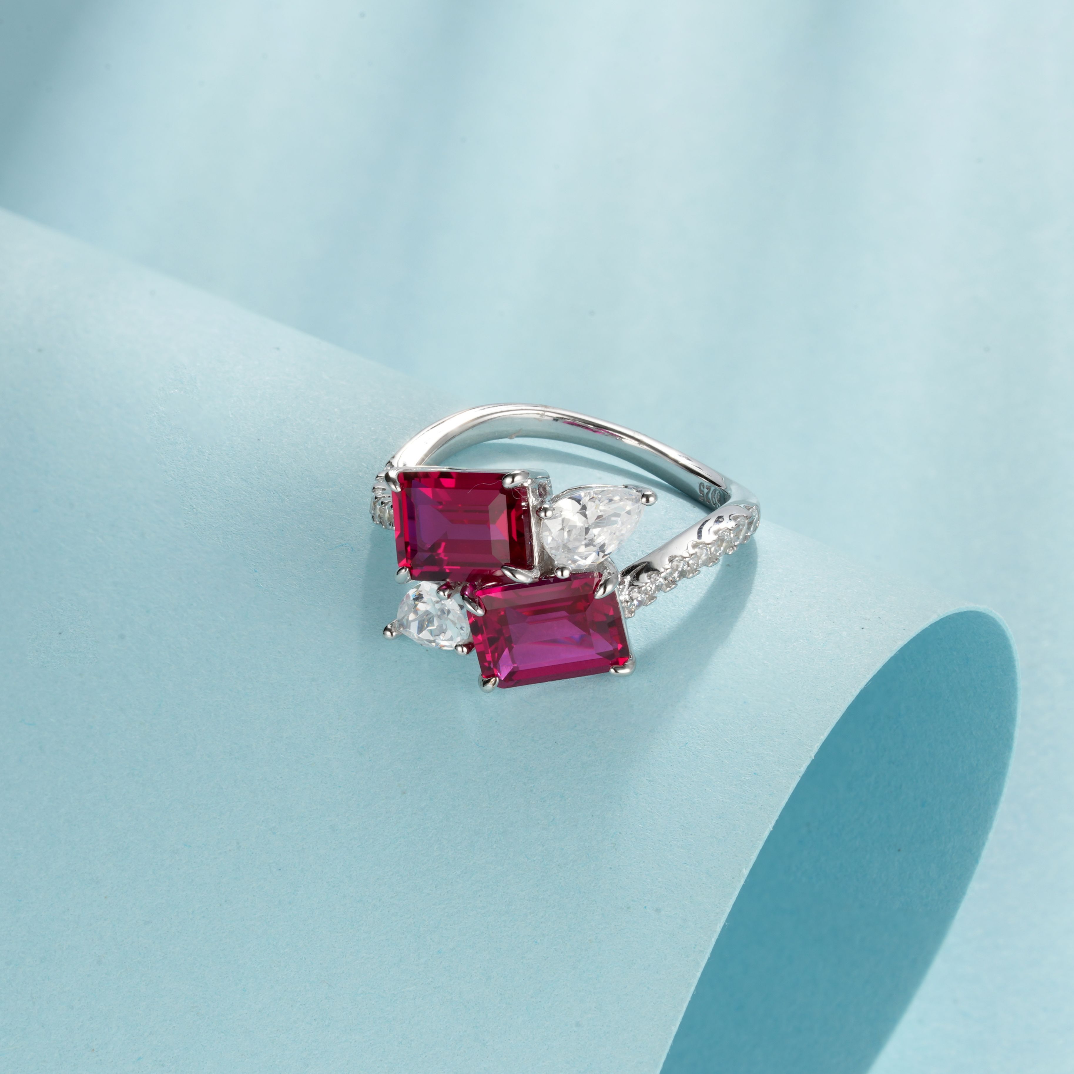 Lab-Grown Ruby - Square Ruby Diamond Layered Dynamic Ring