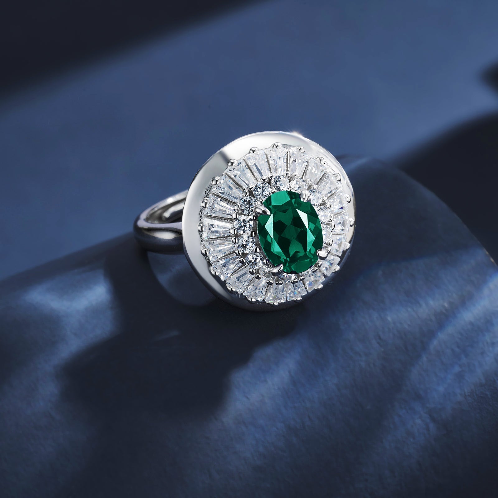Lab-Grown Emerald - Oval Emerald Diamond Starburst Ring