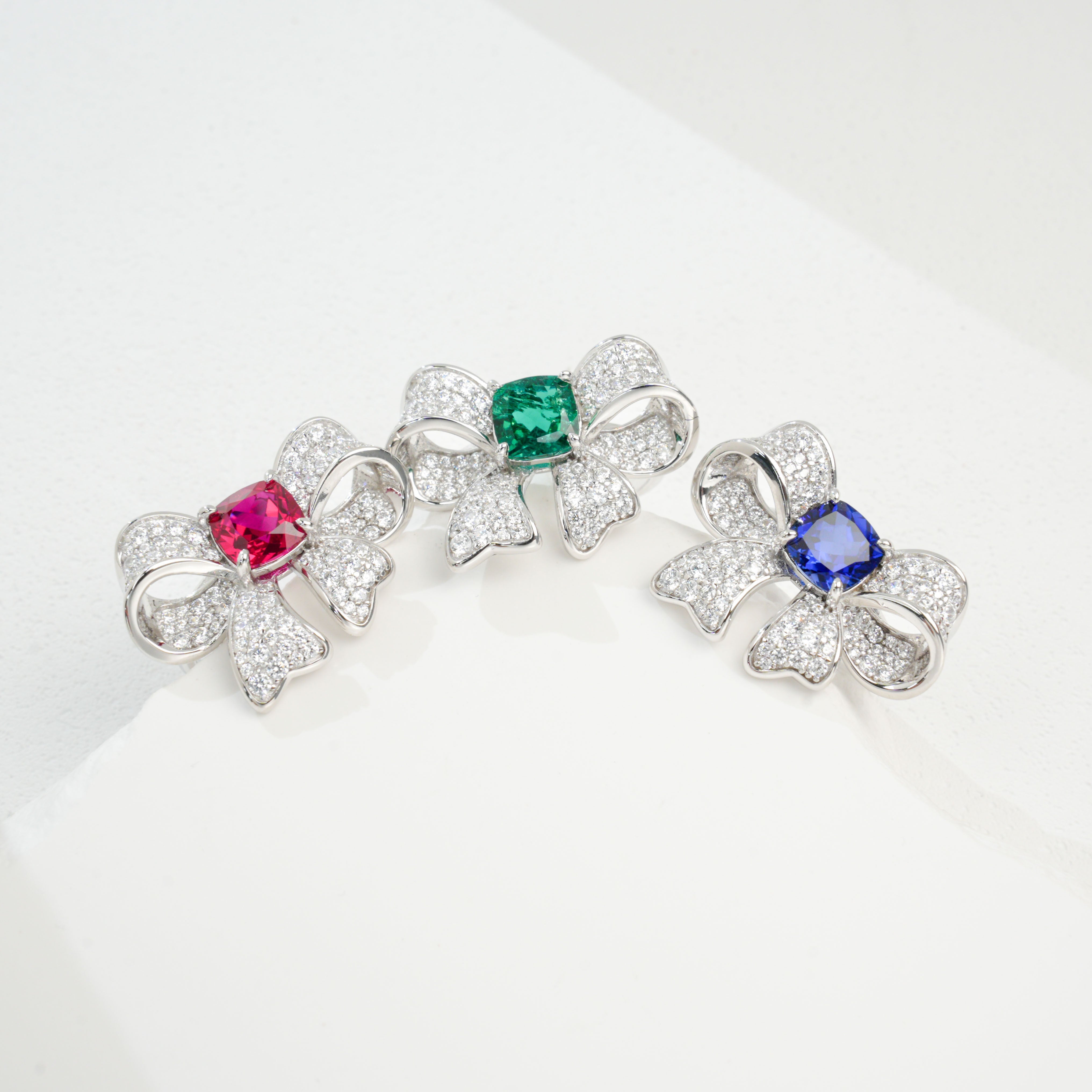 Lab-Grown Emerald - Square Emerald Diamond Knot Butterfly Charm Ring