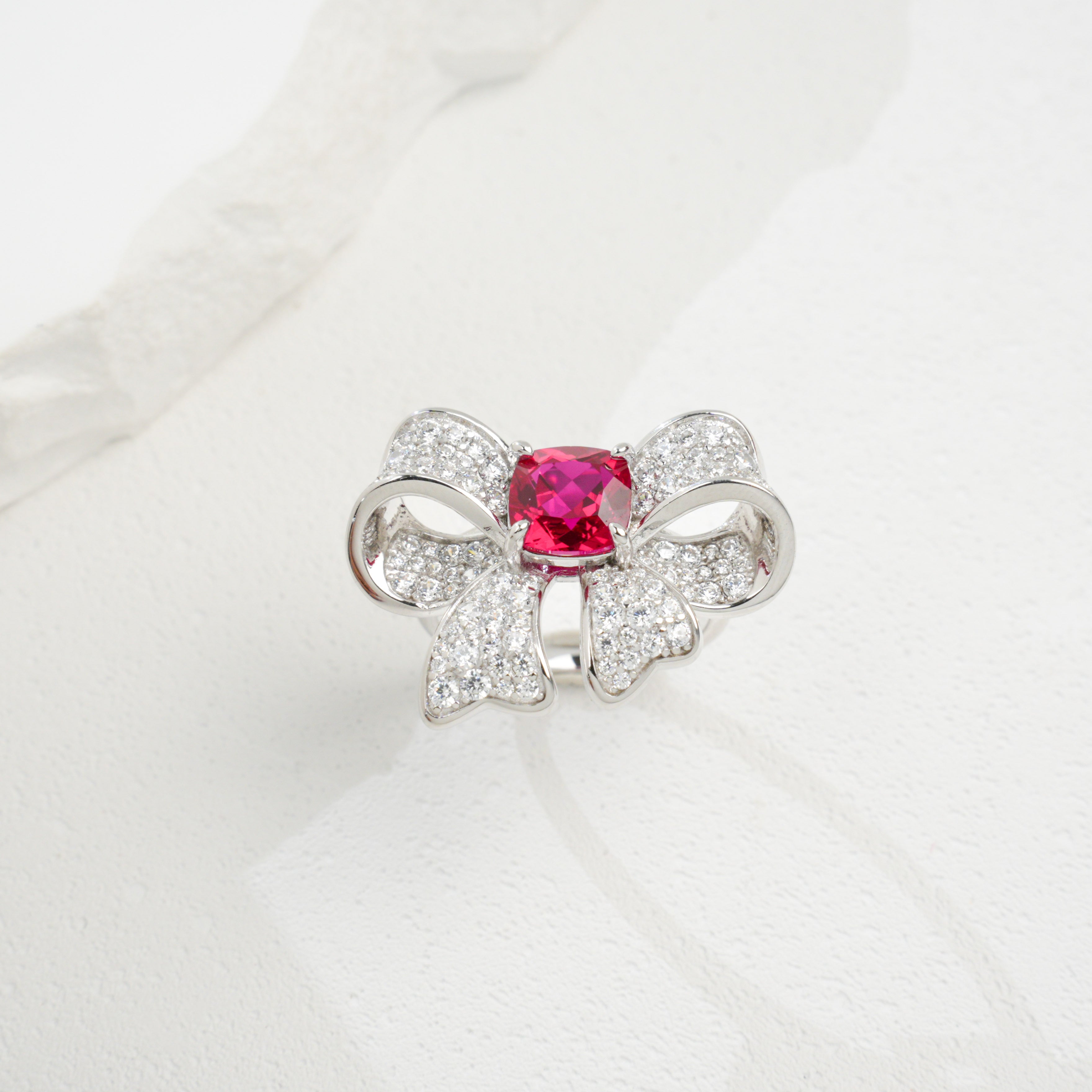 Lab-Grown Emerald - Square Emerald Diamond Knot Butterfly Charm Ring