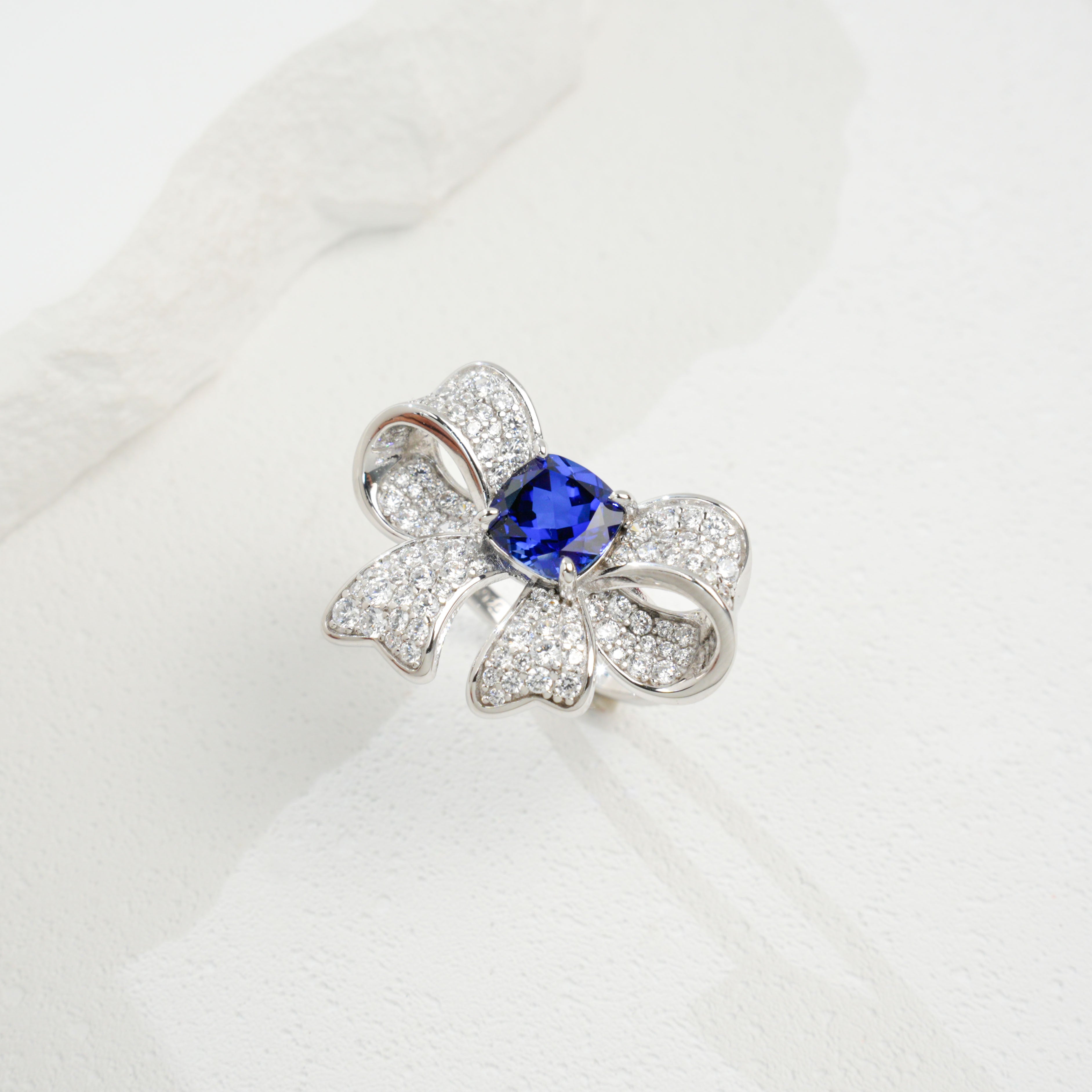 Lab-Grown Emerald - Square Emerald Diamond Knot Butterfly Charm Ring