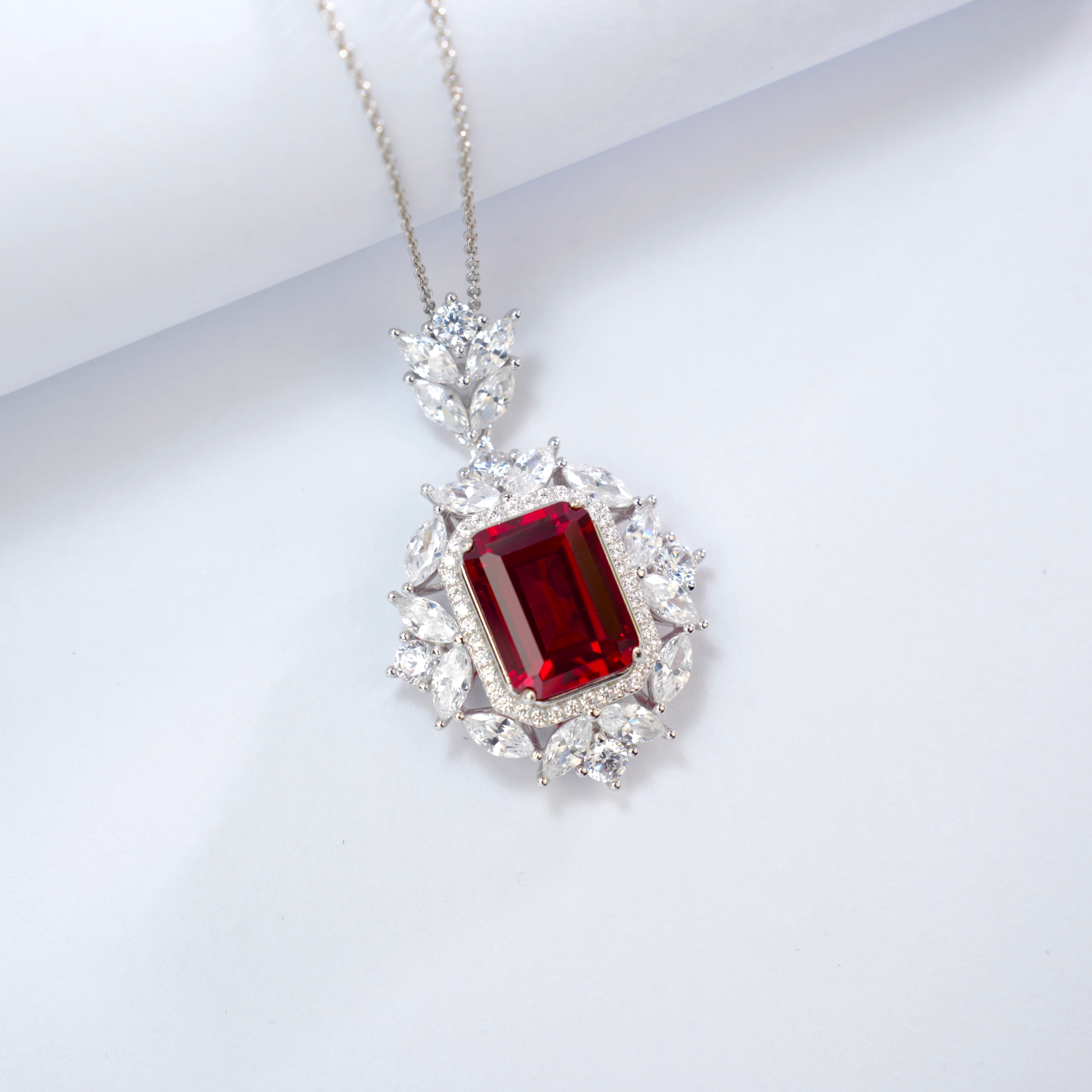 Lab-Grown Ruby - Square Ruby Diamond Regal Radiance Pendant