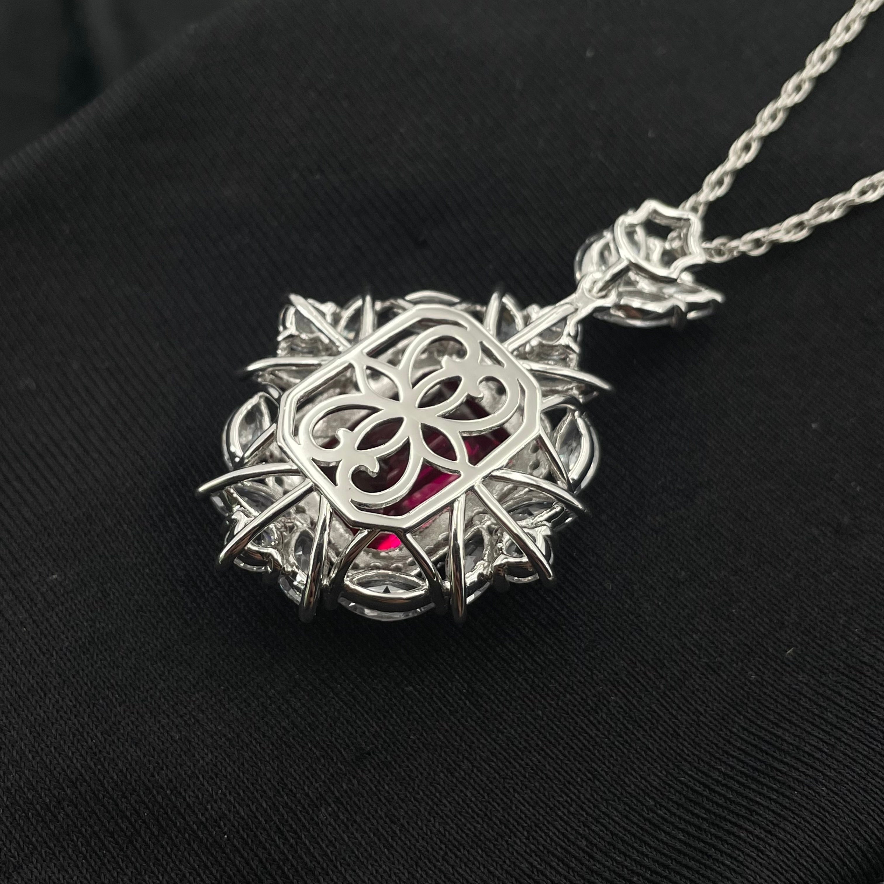 Lab-Grown Ruby - Square Ruby Diamond Regal Radiance Pendant