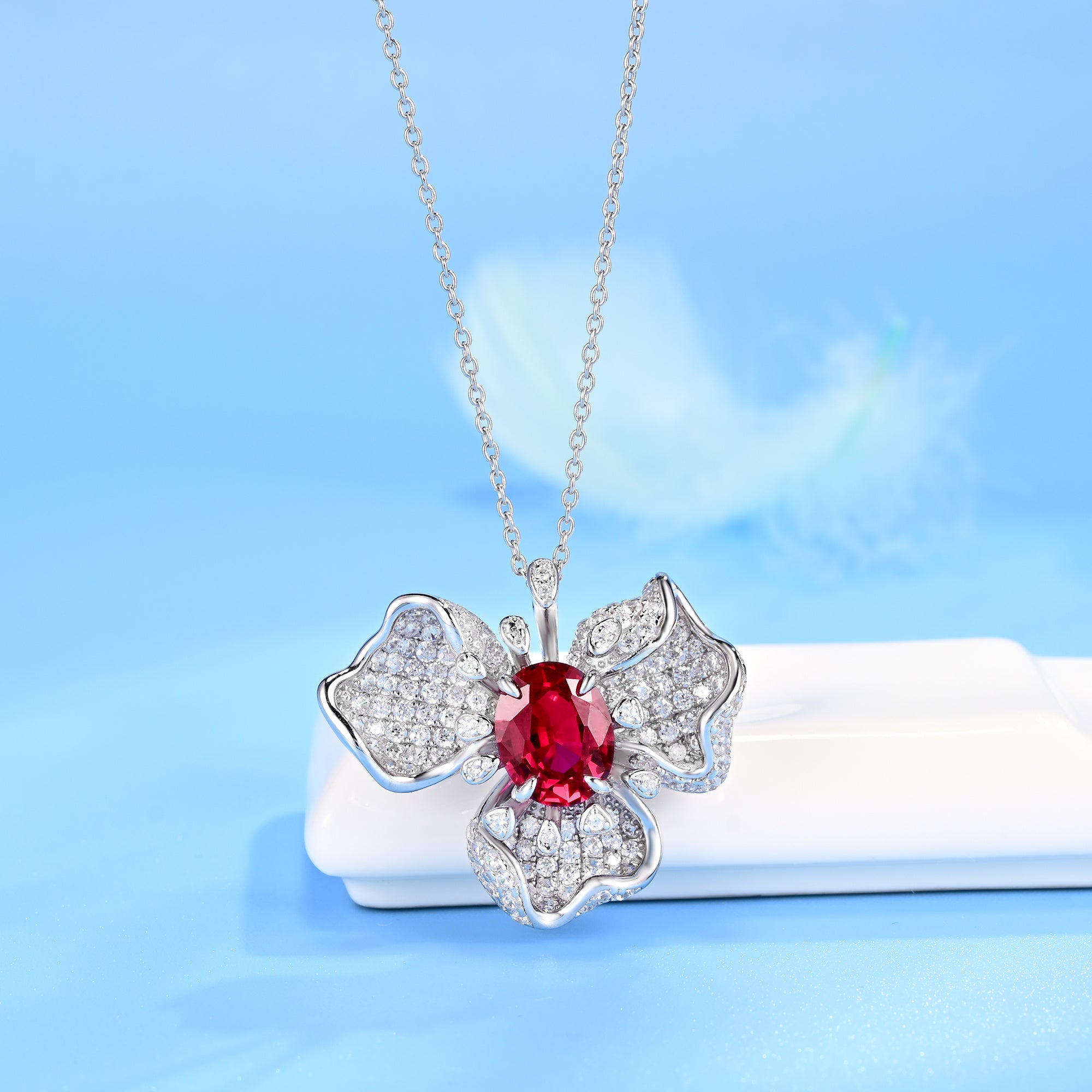 Lab-Grown Emerald - Round Emerald Diamond Floral Glow Pendant