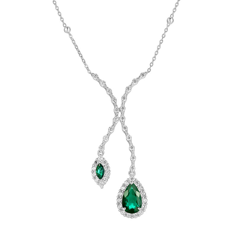 Lab-Grown Emerald - Dewy Emerald Diamond Double Drop Y-Necklace