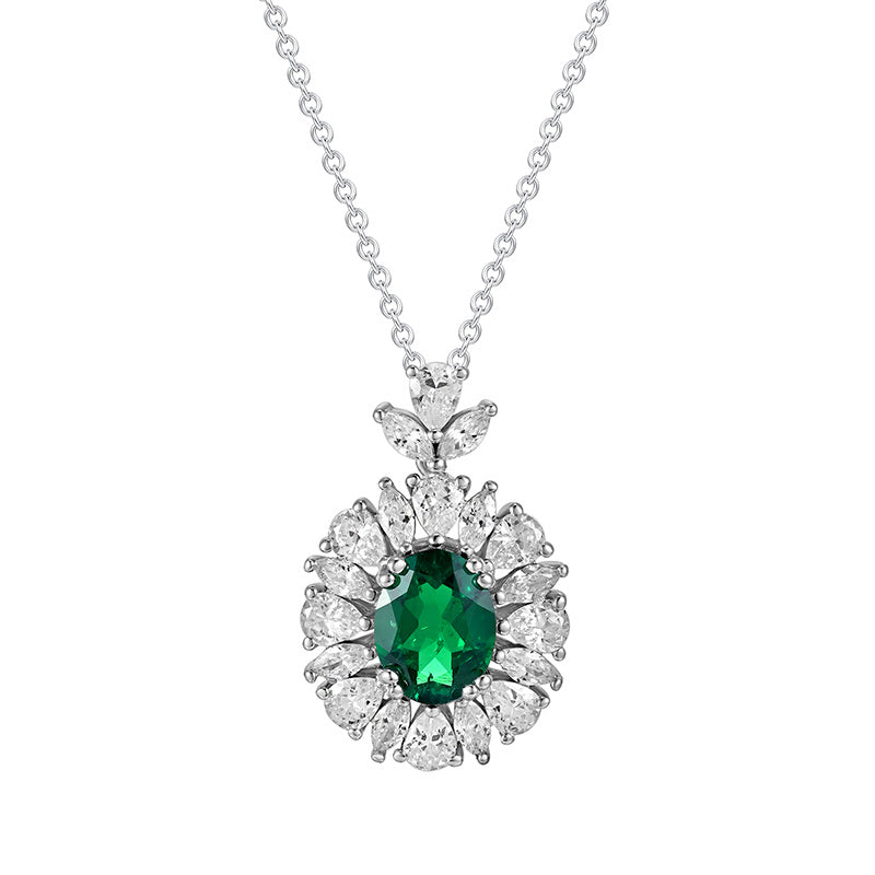 Legacy Halo | Classically Set Lab-Created Emerald Centerpiece Necklace