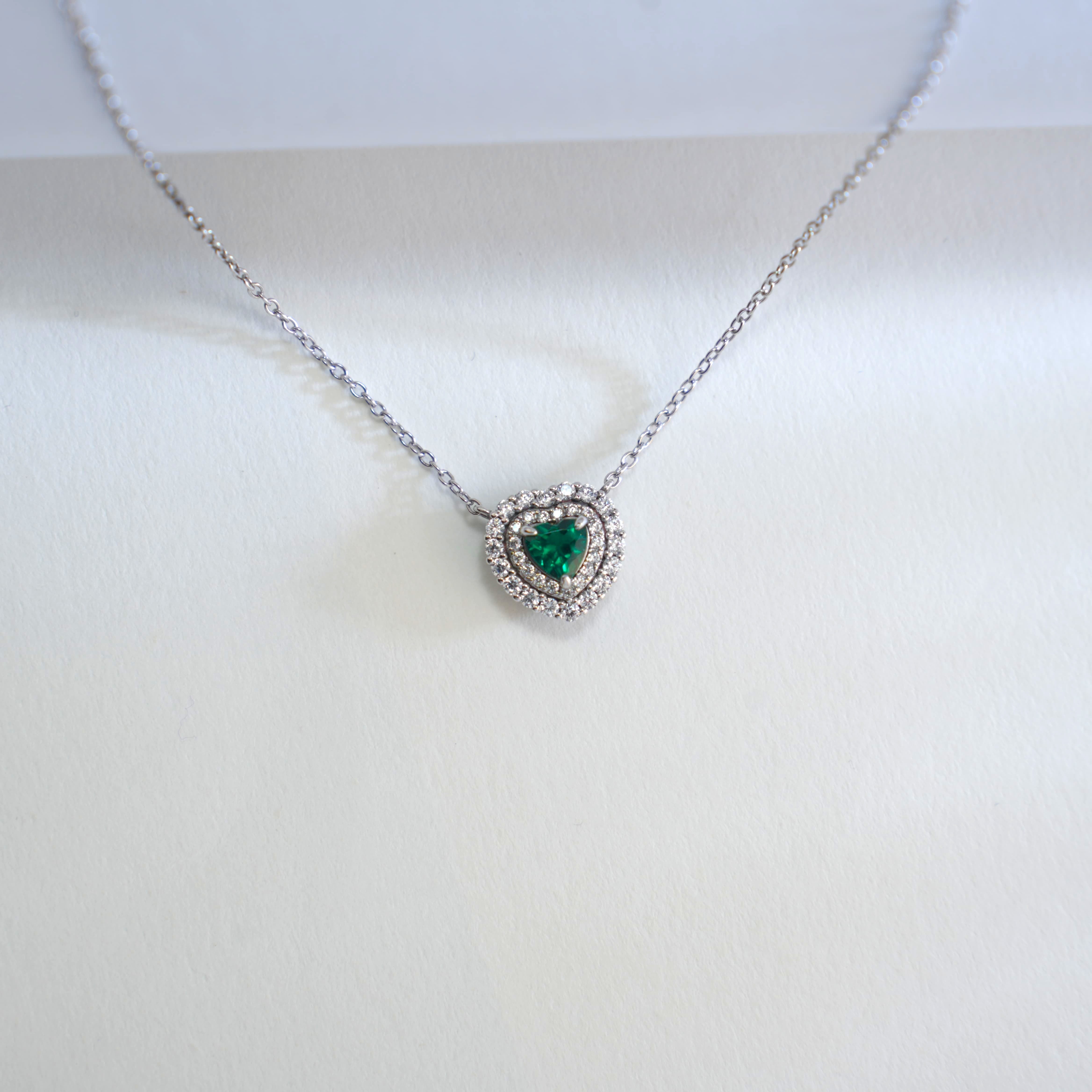 Heartland Green | Diamond Halo Lab-Created Emerald Pendant