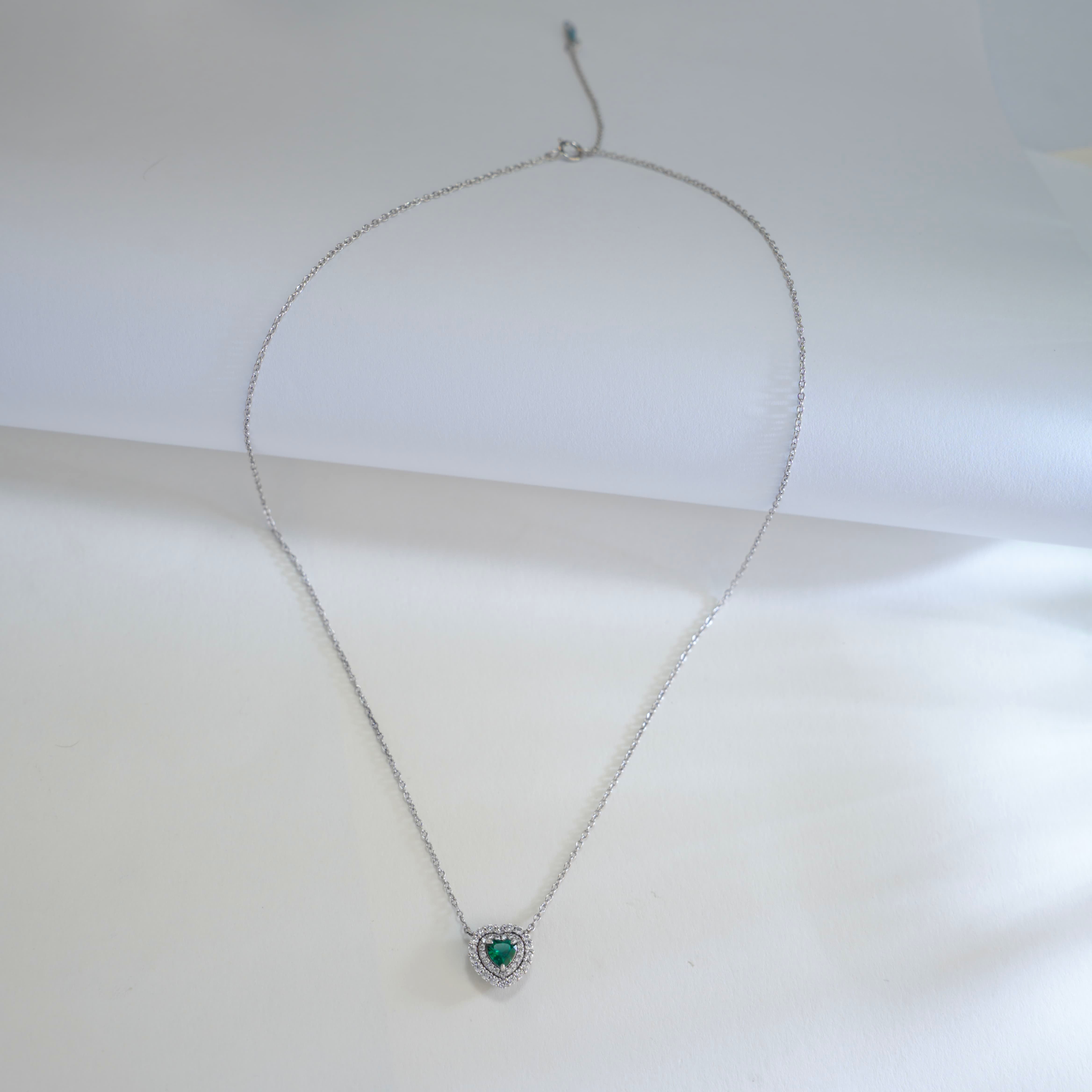 Heartland Green | Diamond Halo Lab-Created Emerald Pendant