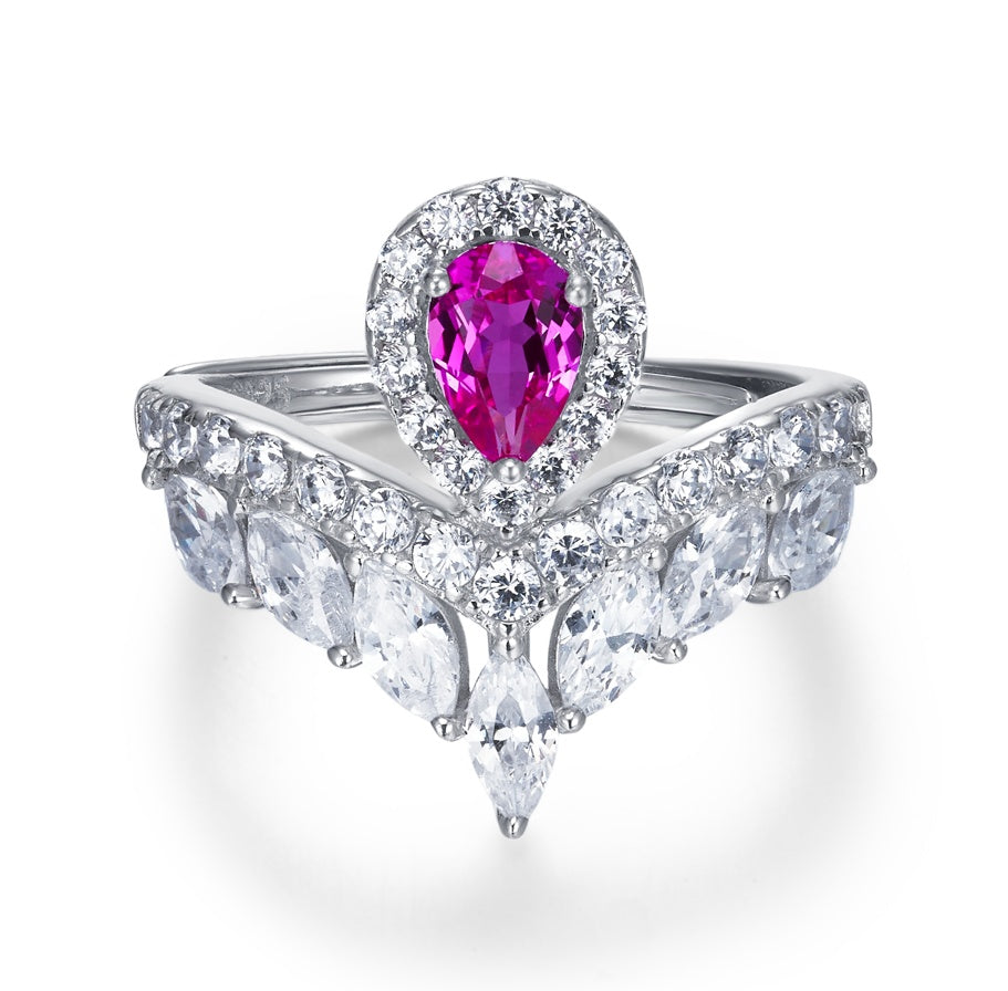 V Love Letter | Teardrop Lab-Created Ruby Diamond Ring