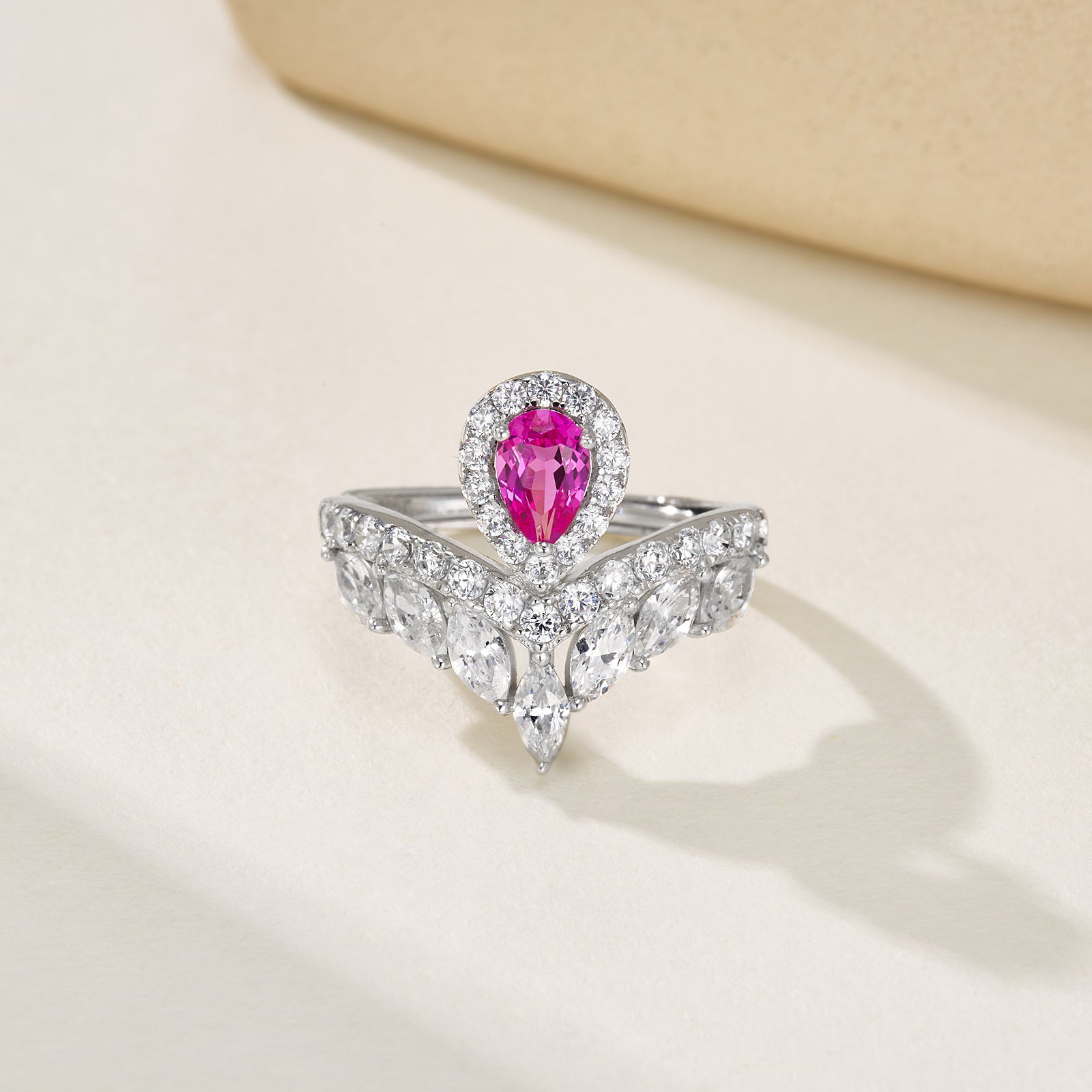 V Love Letter | Teardrop Lab-Created Ruby Diamond Ring