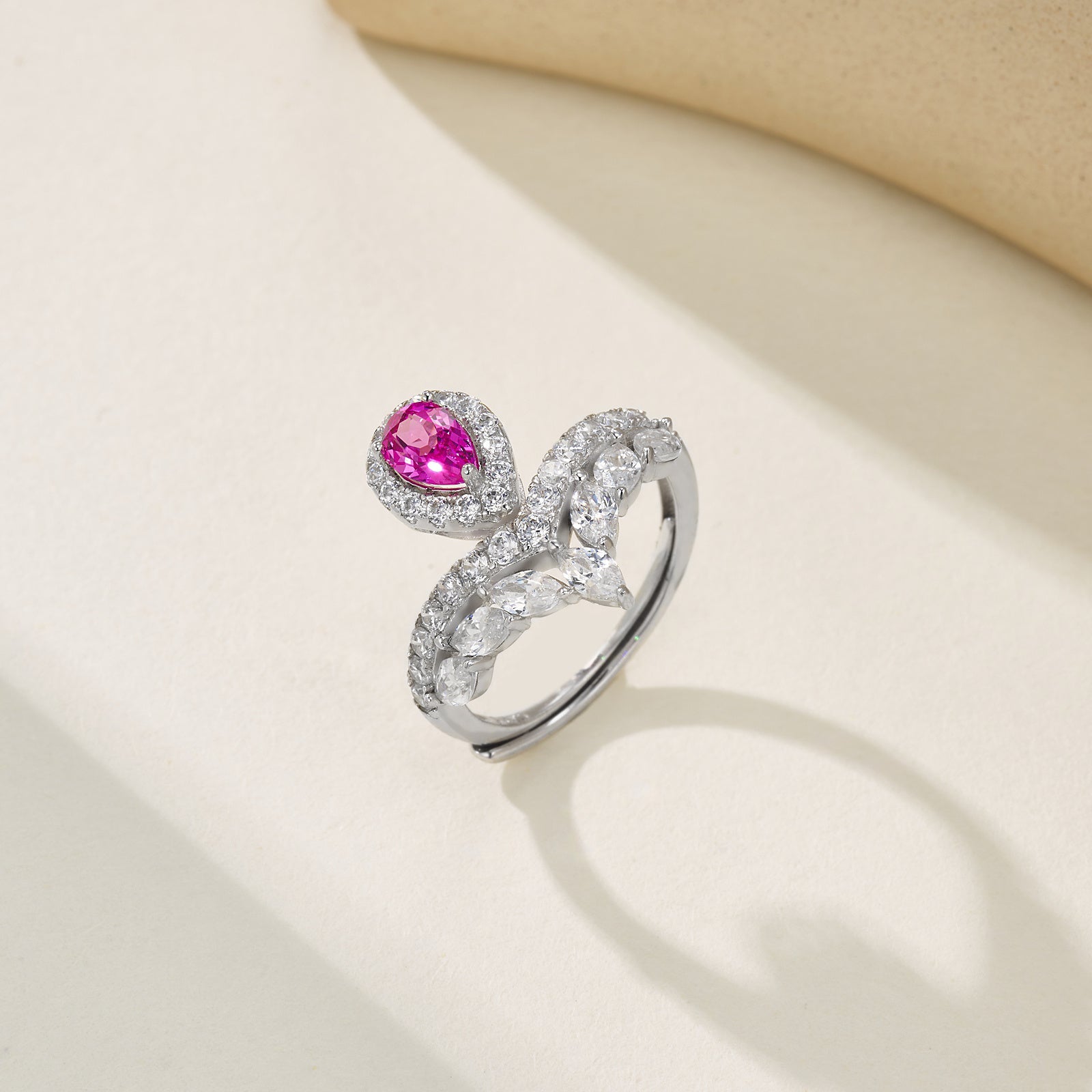 V Love Letter | Teardrop Lab-Created Ruby Diamond Ring