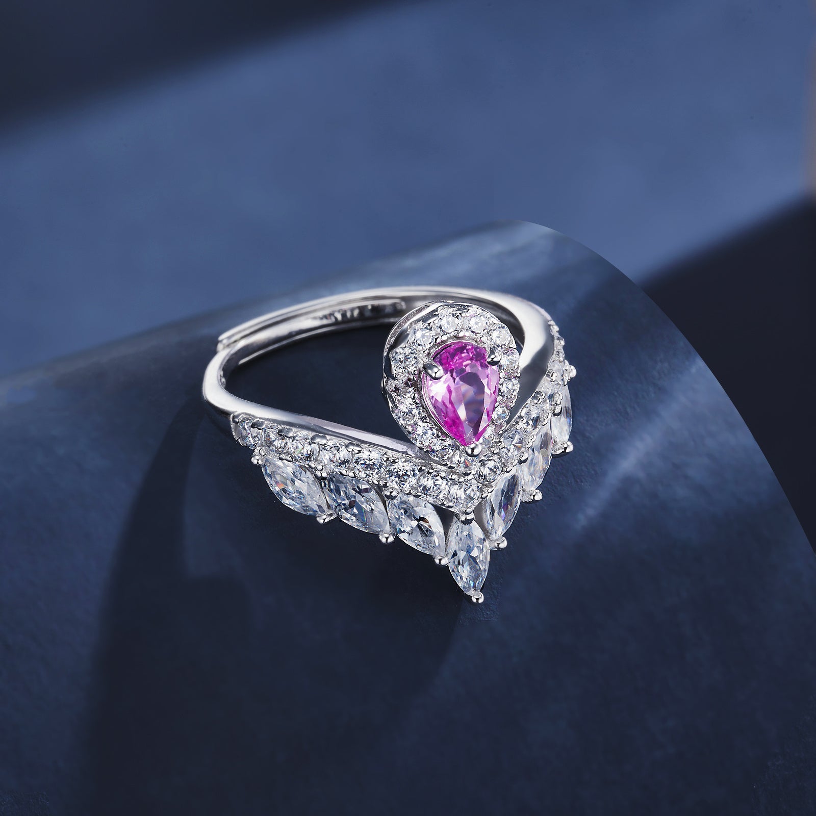 V Love Letter | Teardrop Lab-Created Ruby Diamond Ring