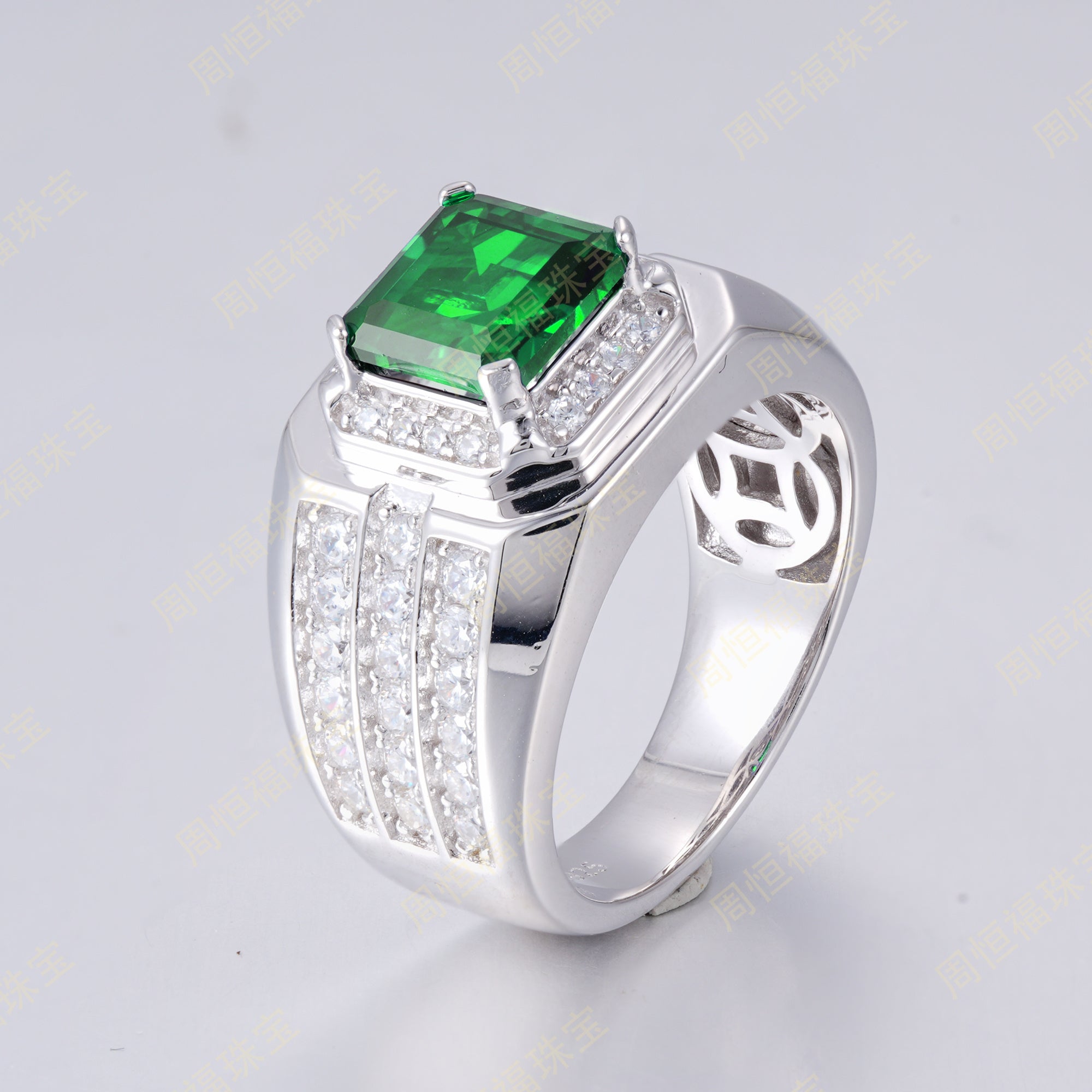 Confined Brilliance | Full Diamond Surround Lab-Created Emerald Ring
