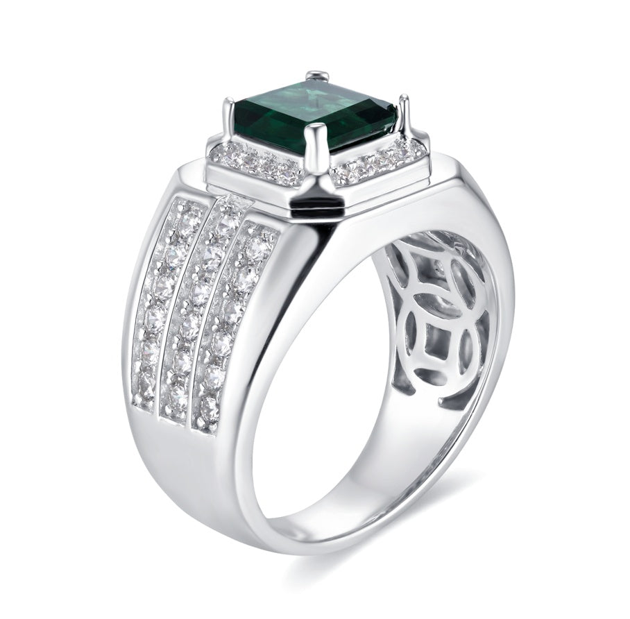 Confined Brilliance | Full Diamond Surround Lab-Created Emerald Ring