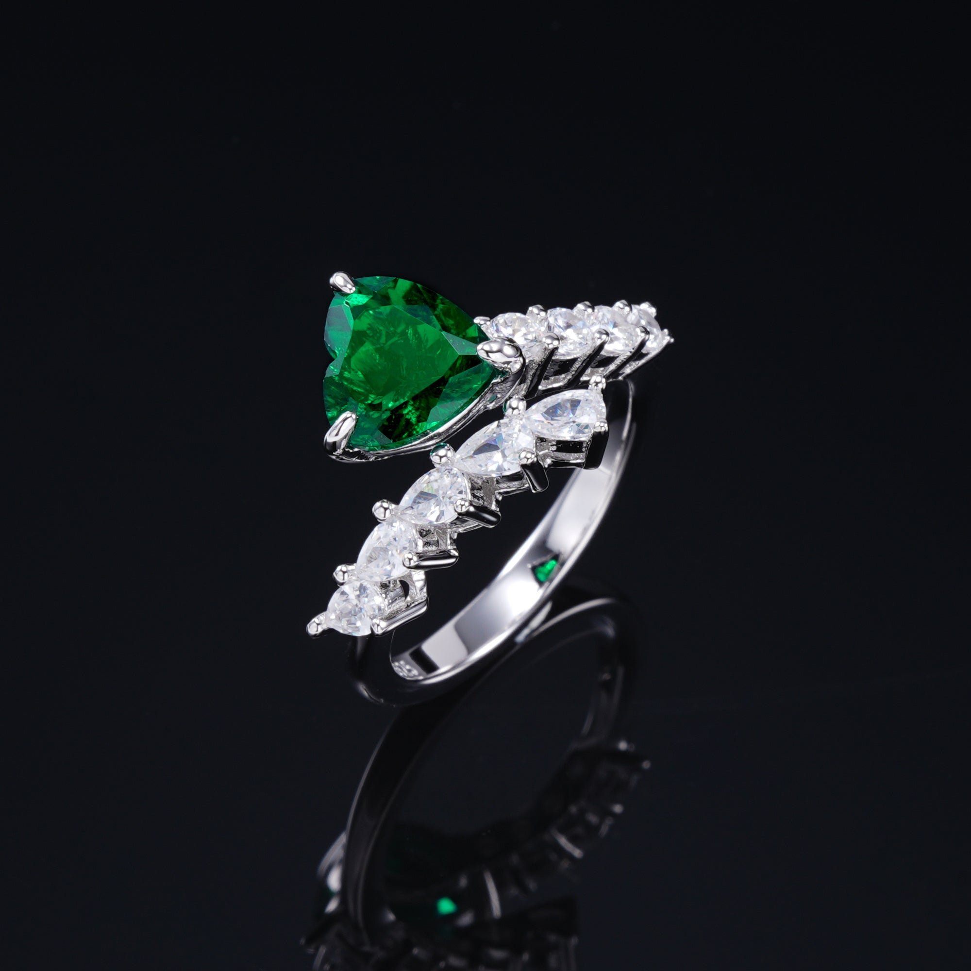 With Brilliance, Guarding a Heart | Heart-Shaped Lab-Created Emerald Diamond Ring