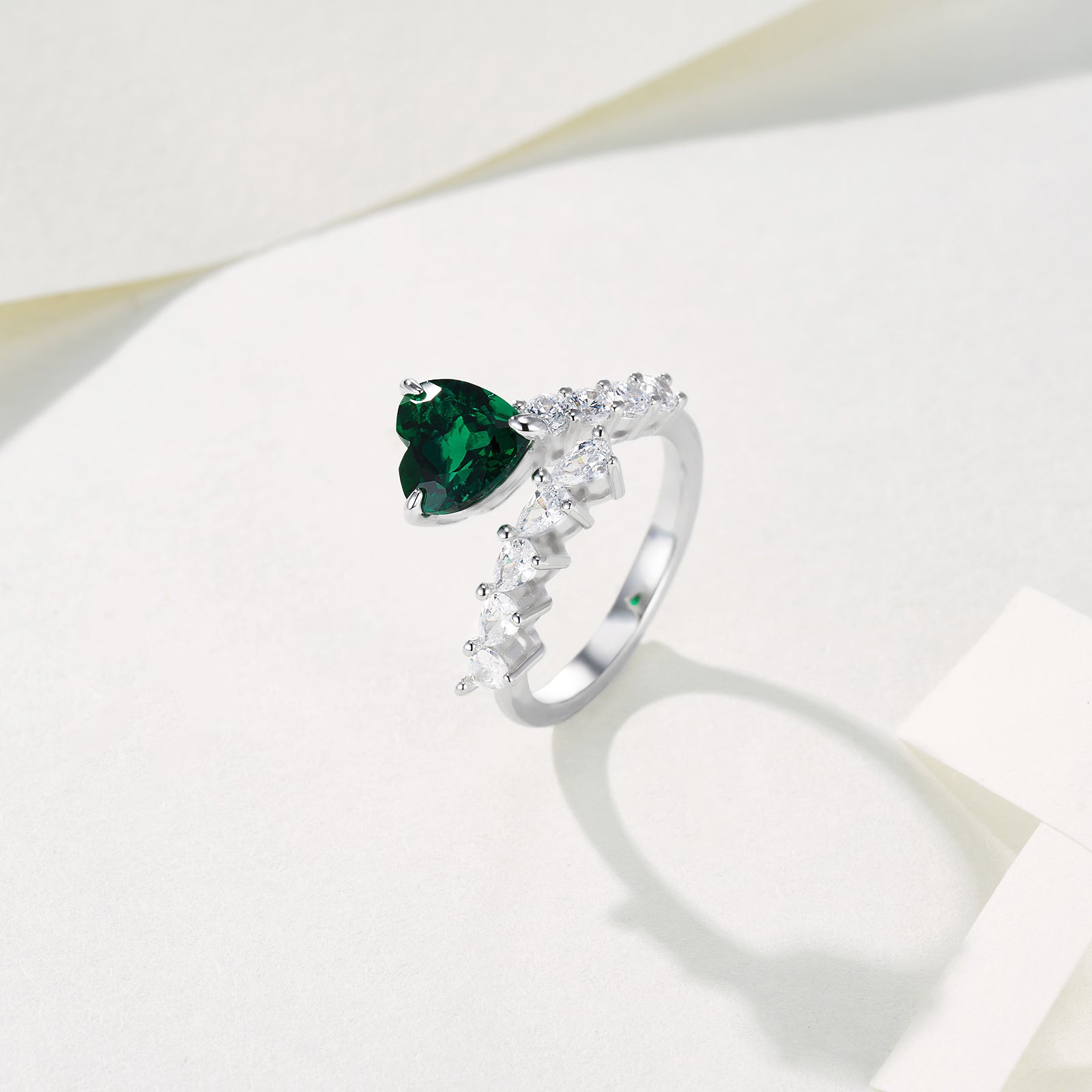 With Brilliance, Guarding a Heart | Heart-Shaped Lab-Created Emerald Diamond Ring