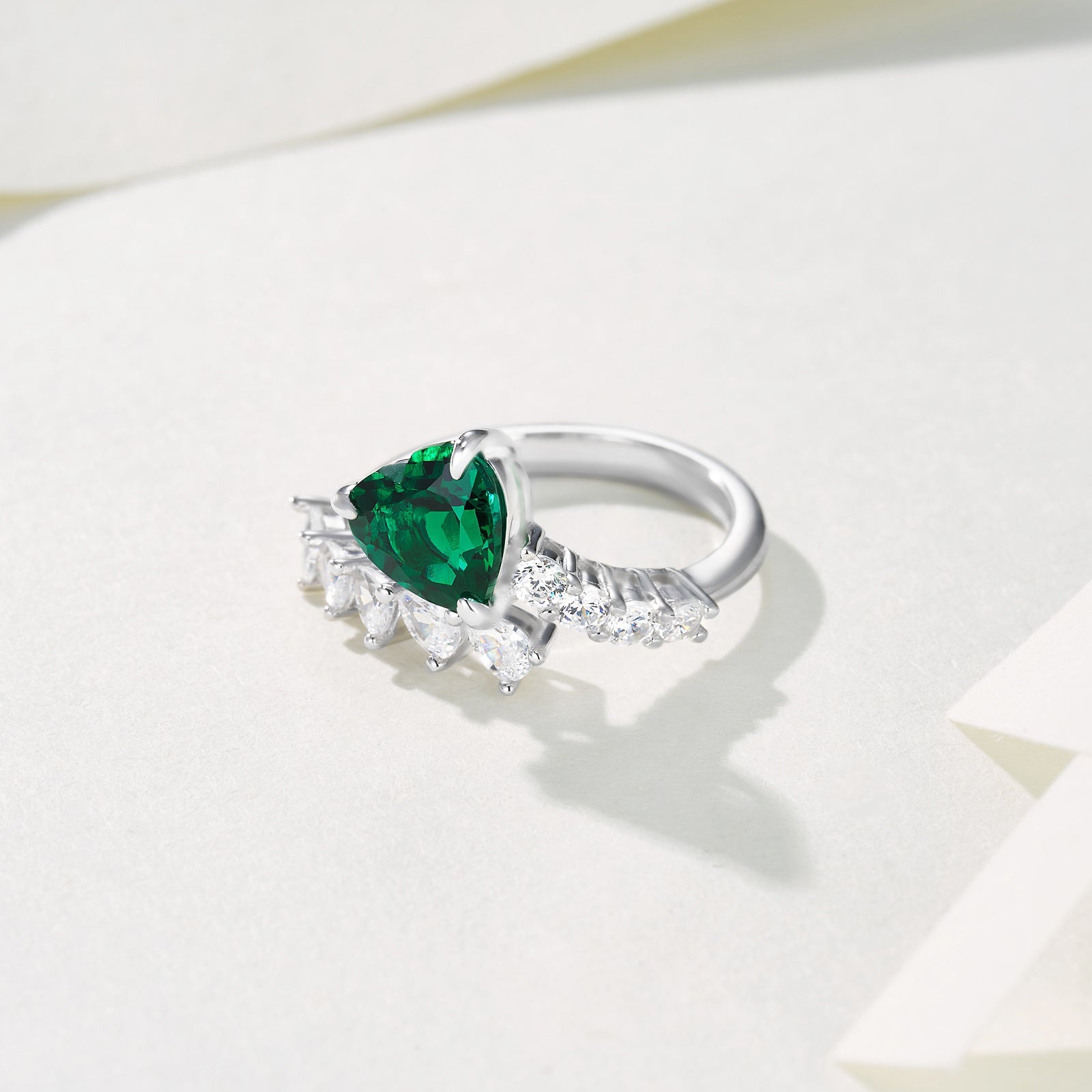 With Brilliance, Guarding a Heart | Heart-Shaped Lab-Created Emerald Diamond Ring