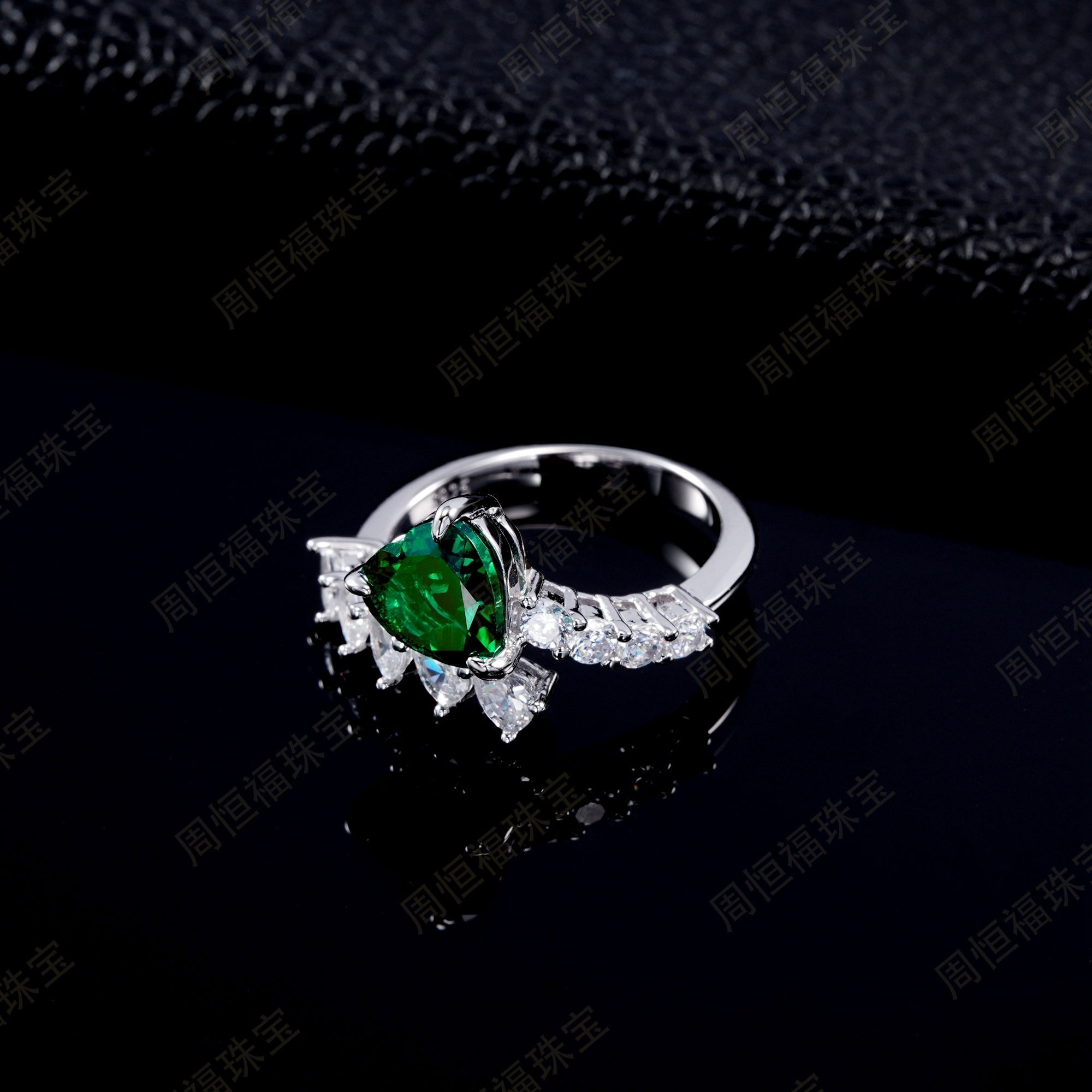 With Brilliance, Guarding a Heart | Heart-Shaped Lab-Created Emerald Diamond Ring