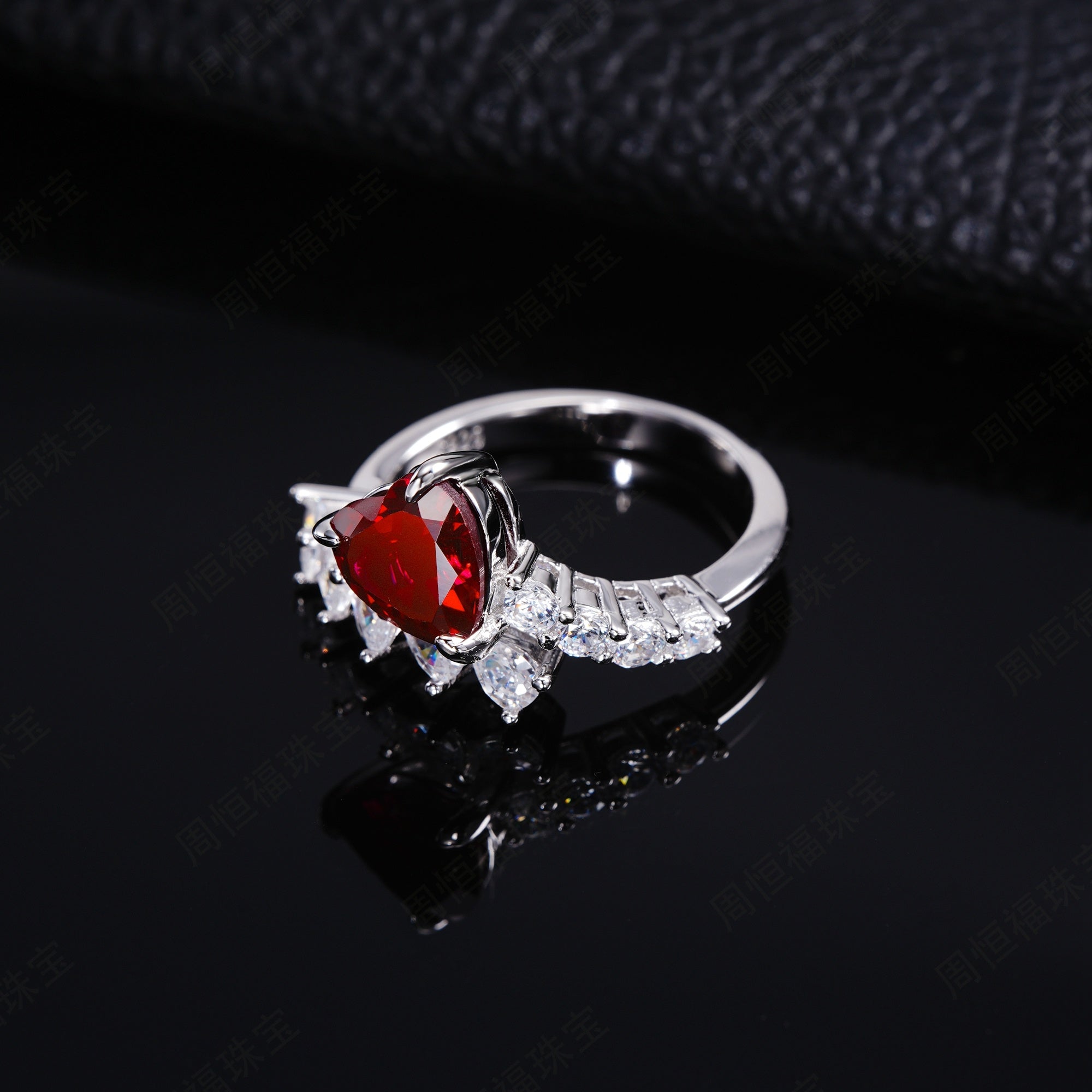 With Brilliance, Guarding a Heart | Heart-Shaped Lab-Created Emerald Diamond Ring