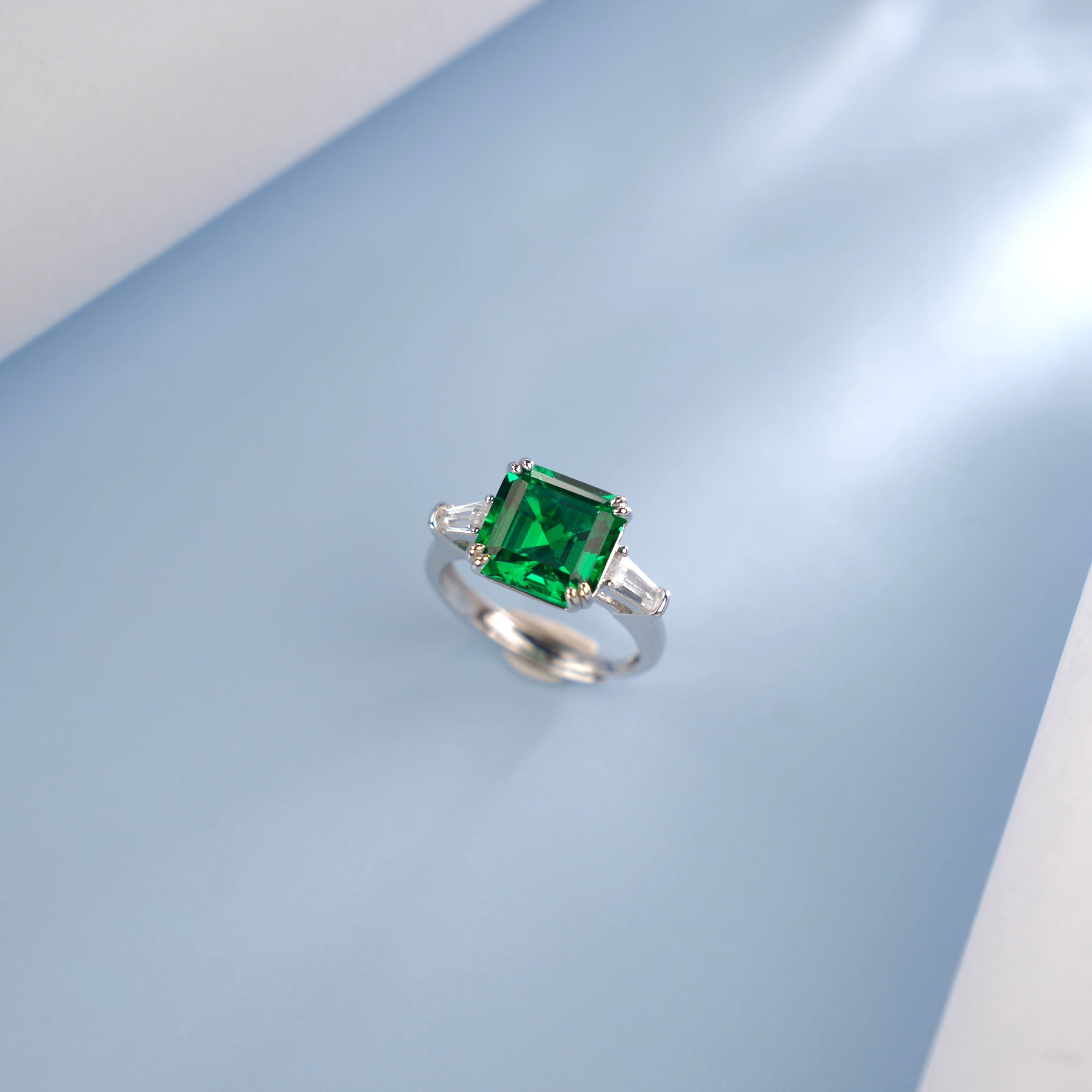 Trio of Time | Classic Three-Stone Lab-Created Emerald Ring