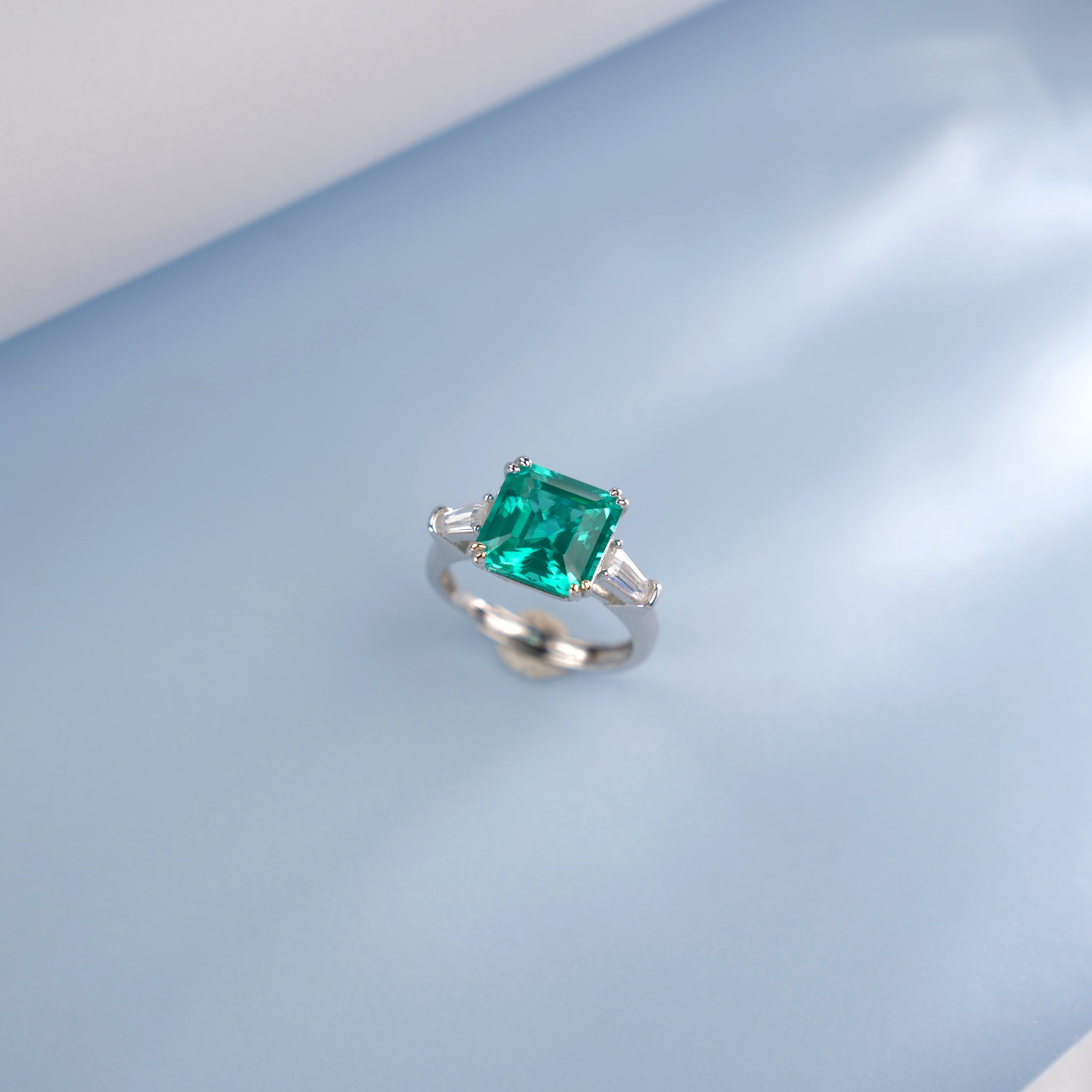 Trio of Time | Classic Three-Stone Lab-Created Emerald Ring