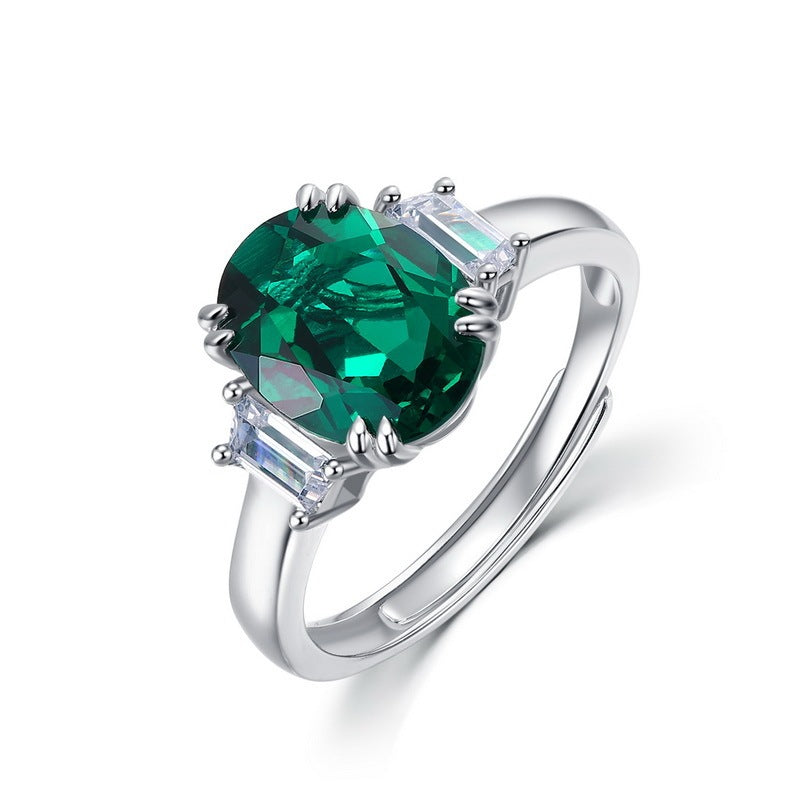 Dual Wings Radiance | Symmetrically Set Oval Lab-Created Emerald Ring