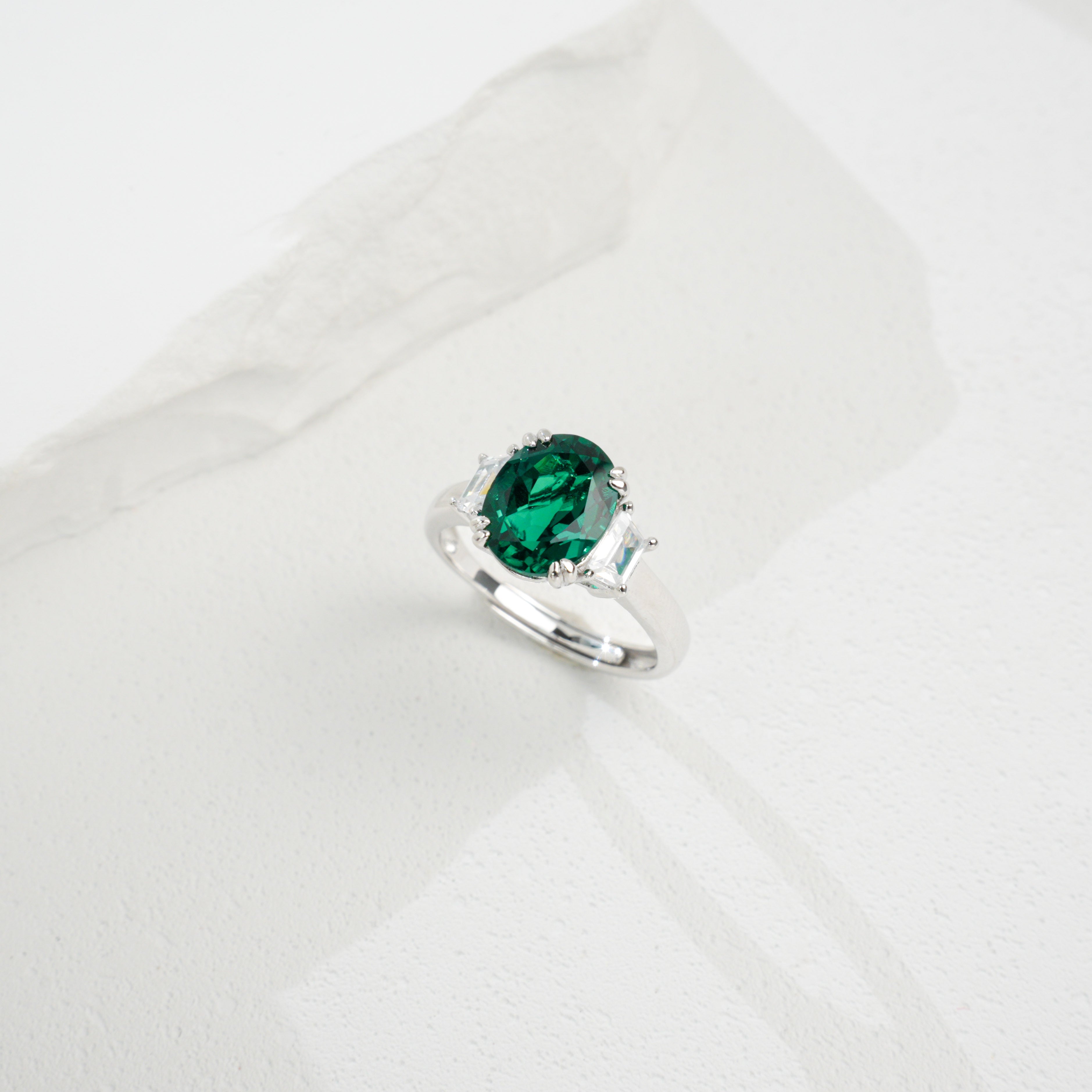 Dual Wings Radiance | Symmetrically Set Oval Lab-Created Emerald Ring
