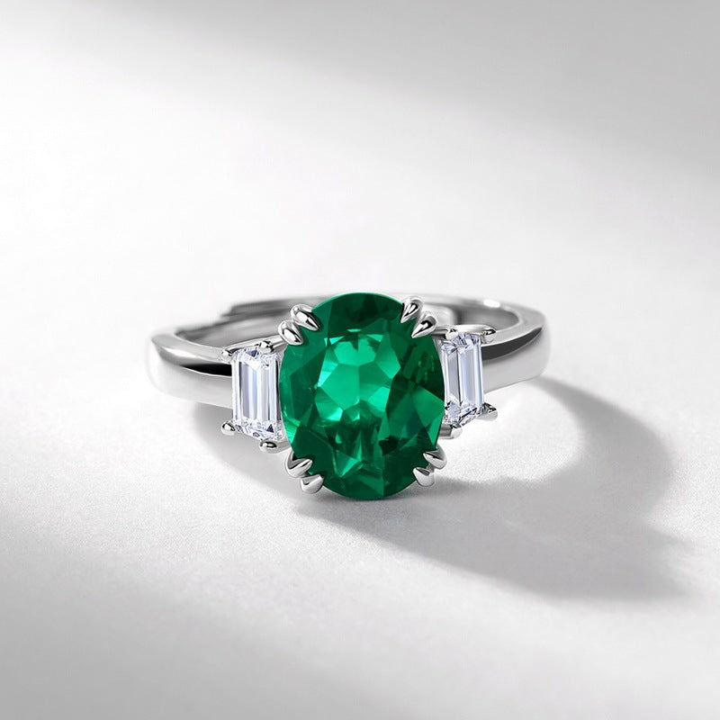 Dual Wings Radiance | Symmetrically Set Oval Lab-Created Emerald Ring
