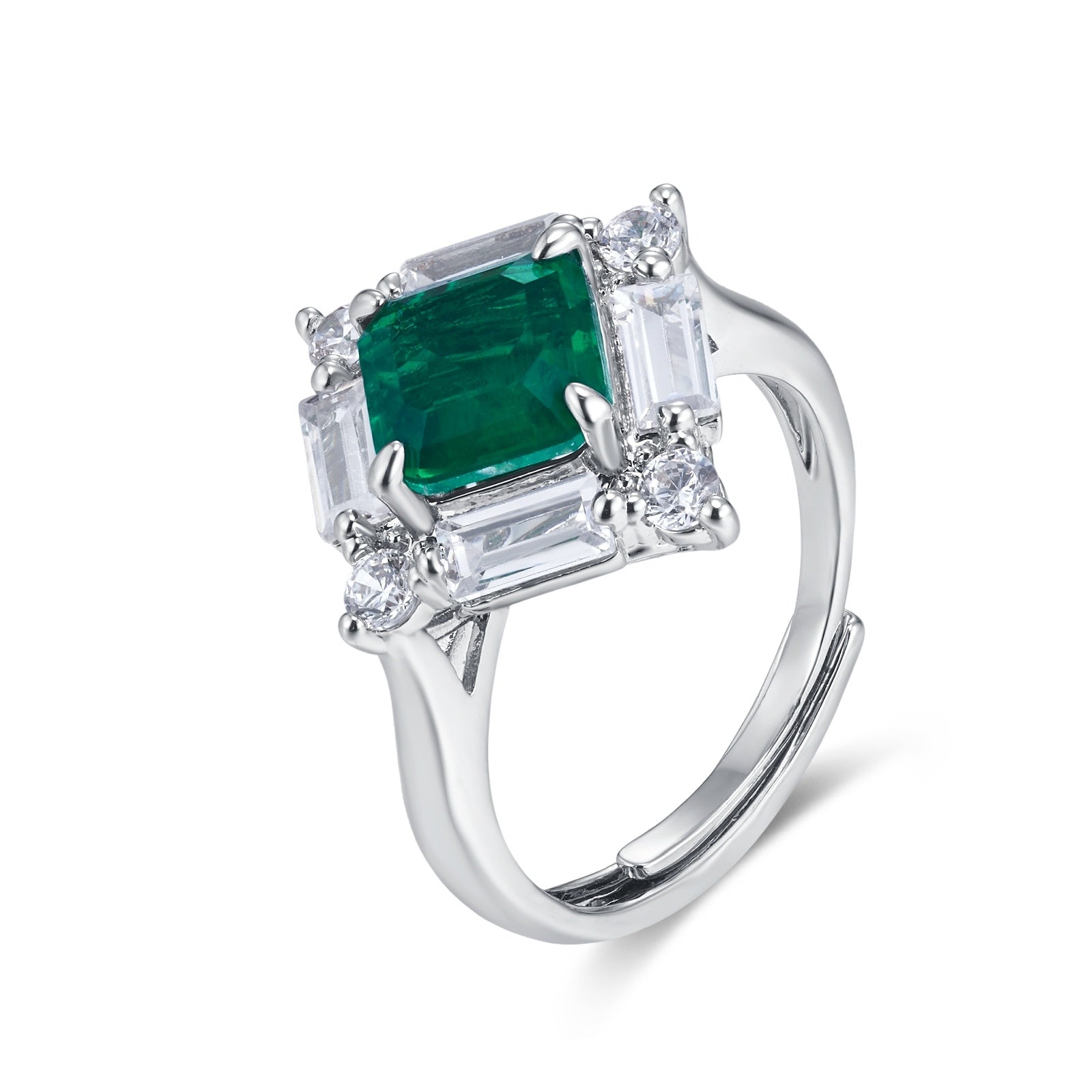 Confined Brilliance | Full Pave Diamond Surround Square Lab-Created Emerald Ring