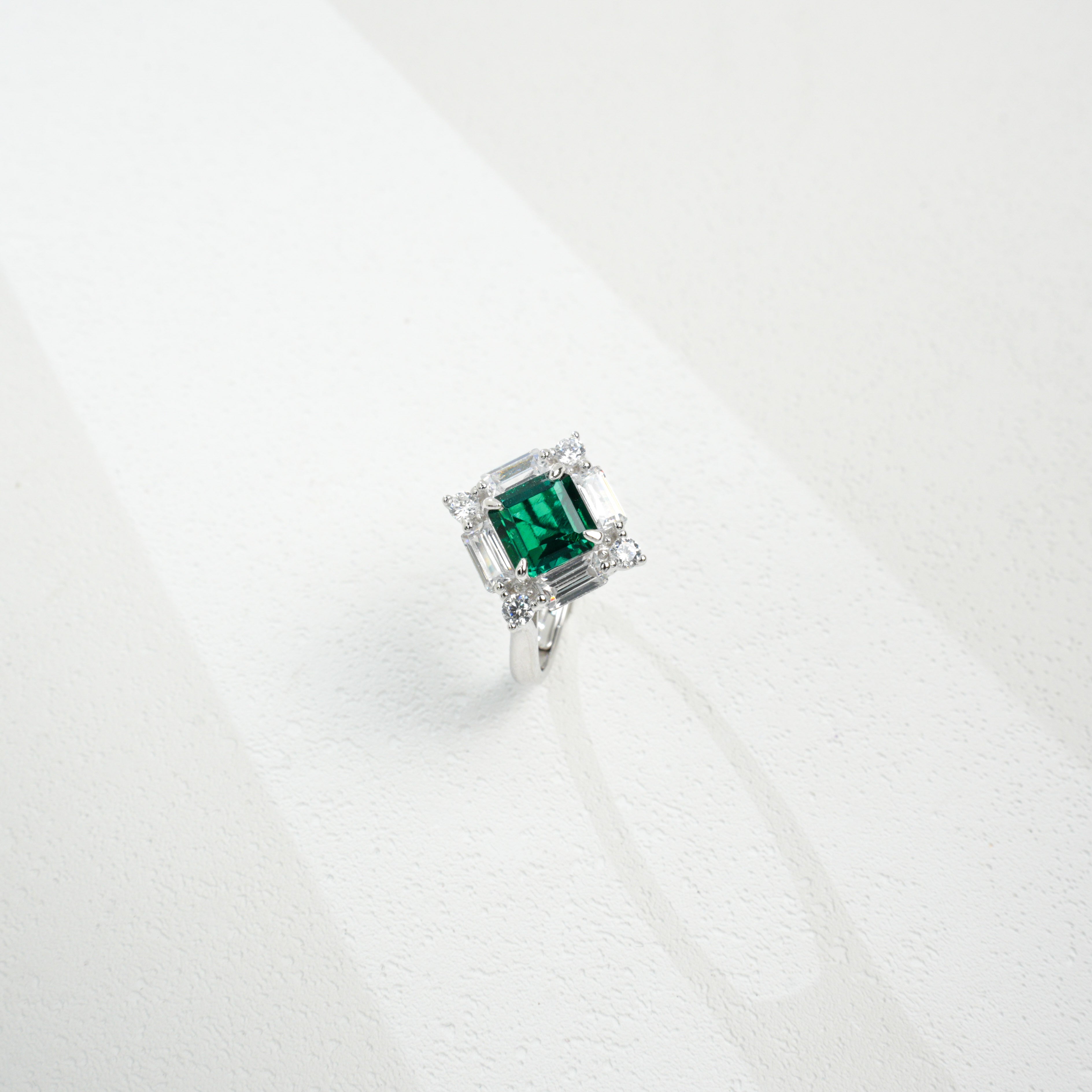 Confined Brilliance | Full Pave Diamond Surround Square Lab-Created Emerald Ring