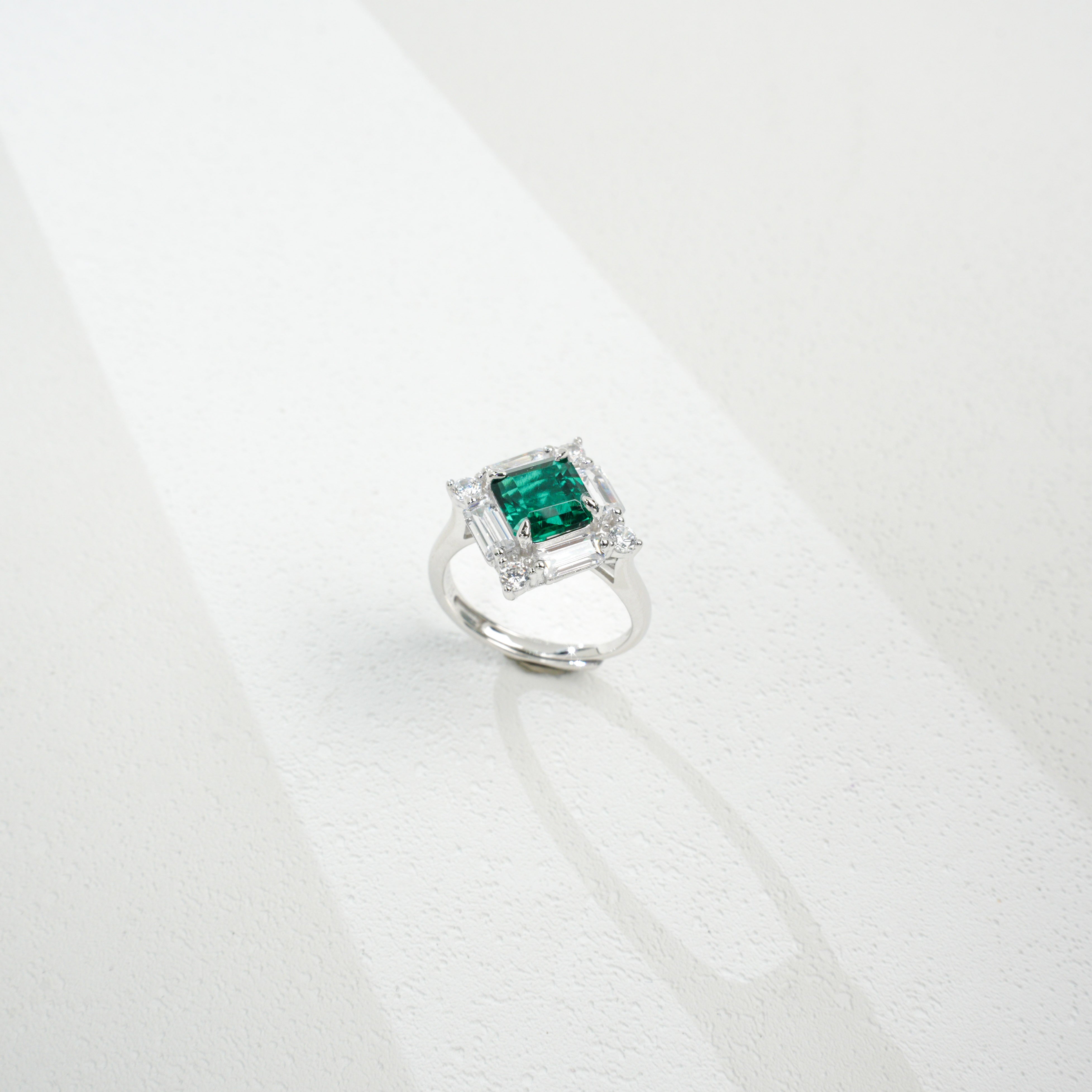 Confined Brilliance | Full Pave Diamond Surround Square Lab-Created Emerald Ring