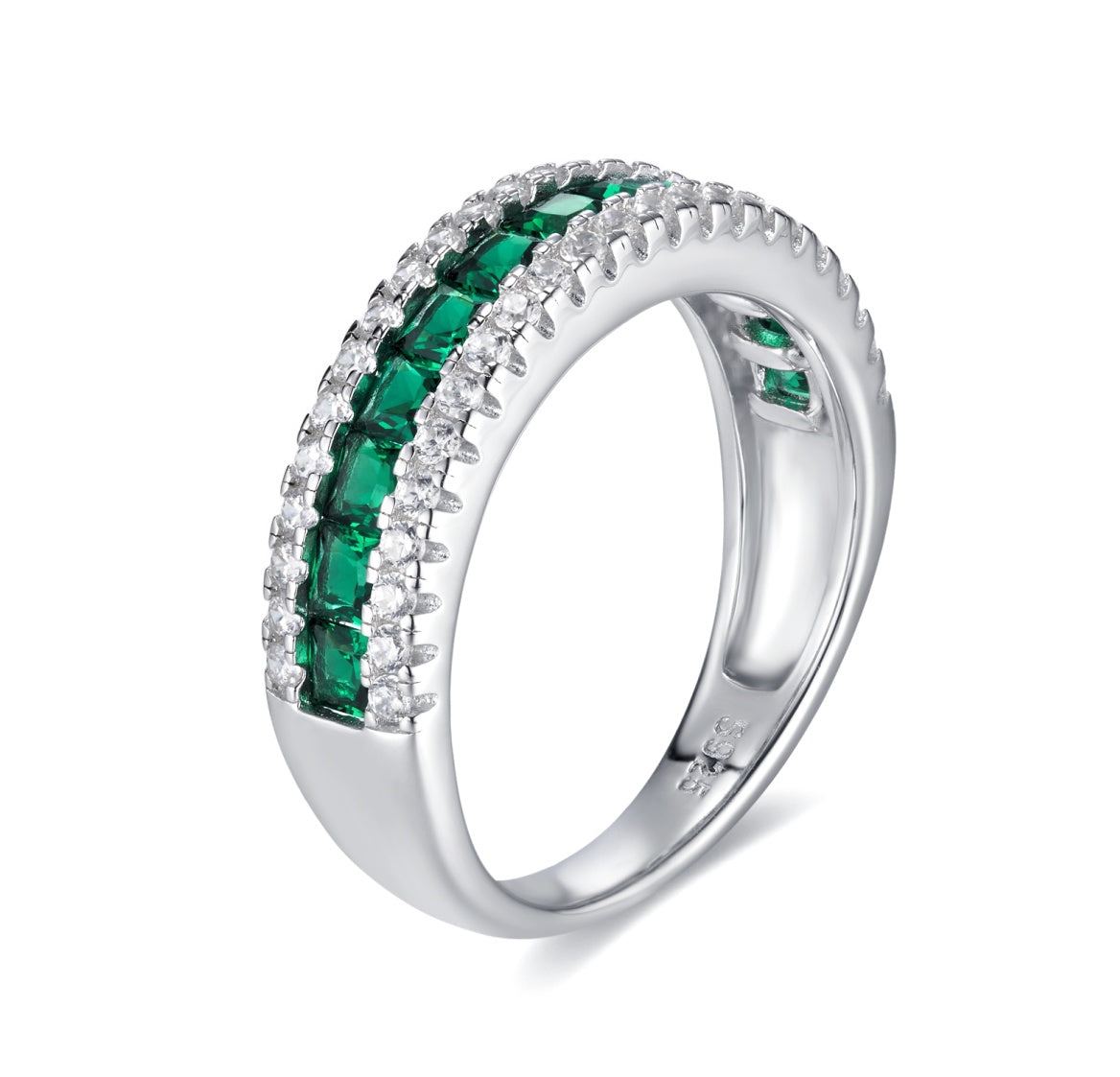 Verses of Green | Row of Square Lab-Created Emerald Ring