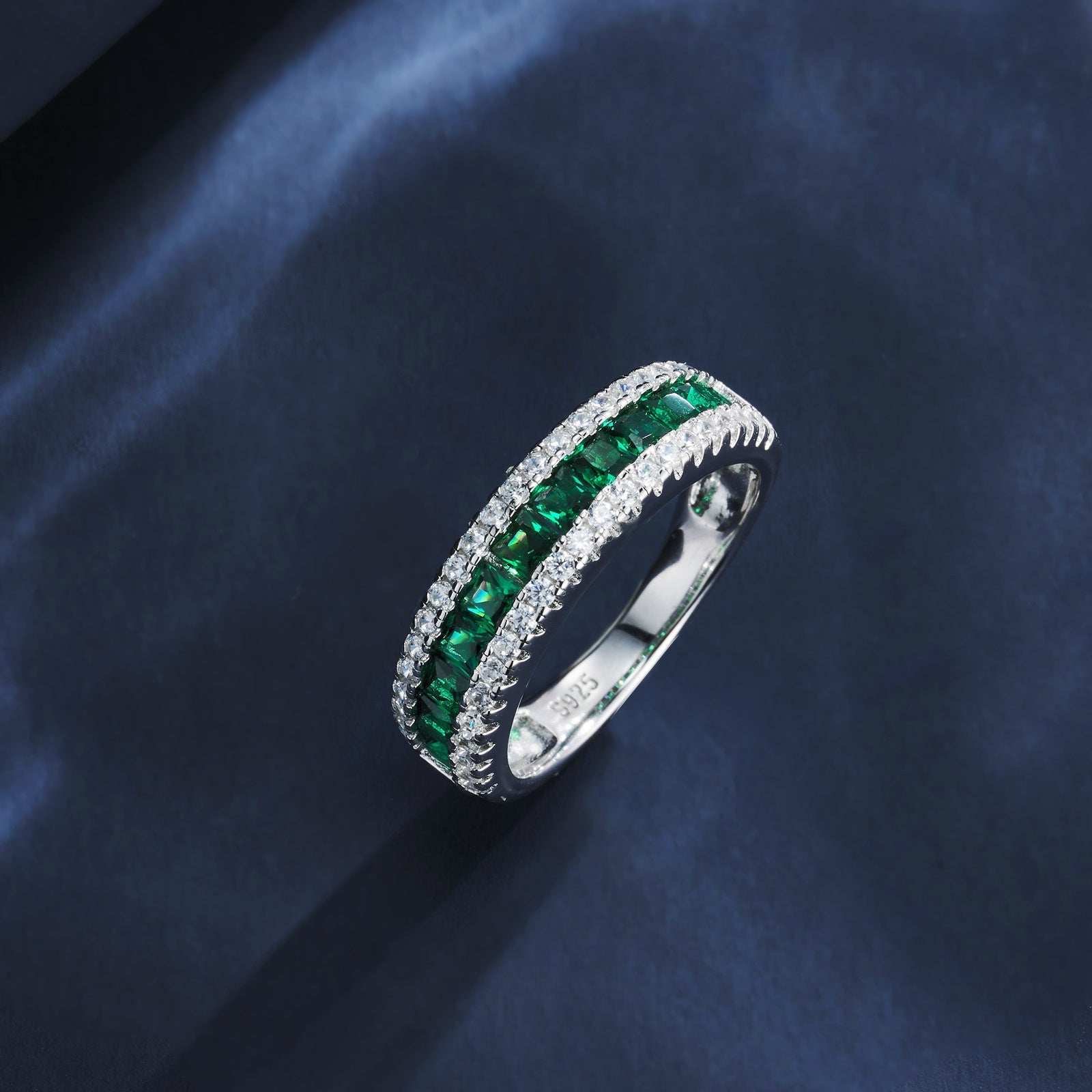 Verses of Green | Row of Square Lab-Created Emerald Ring