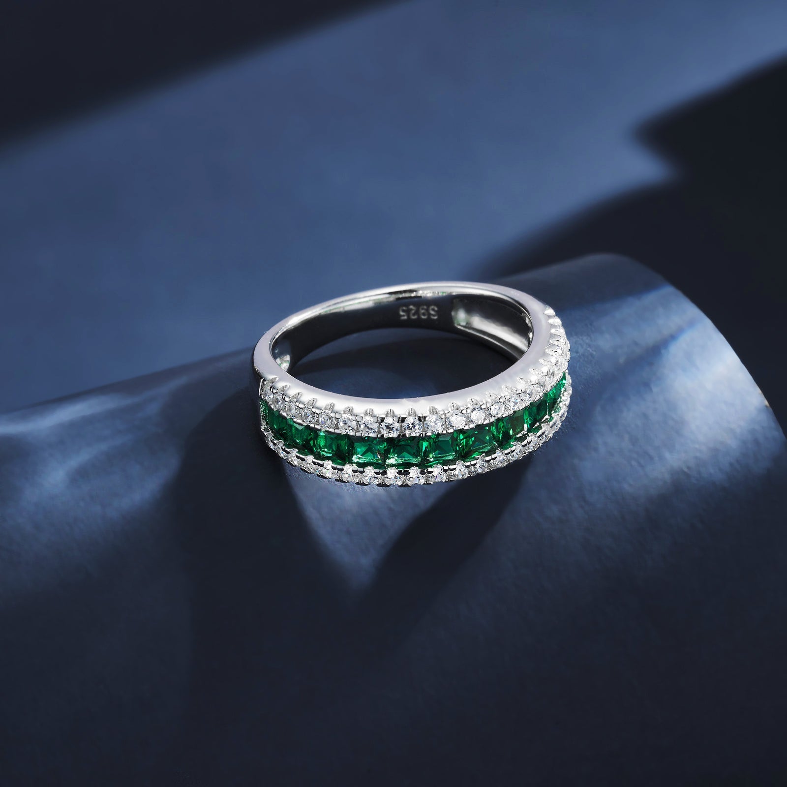 Verses of Green | Row of Square Lab-Created Emerald Ring