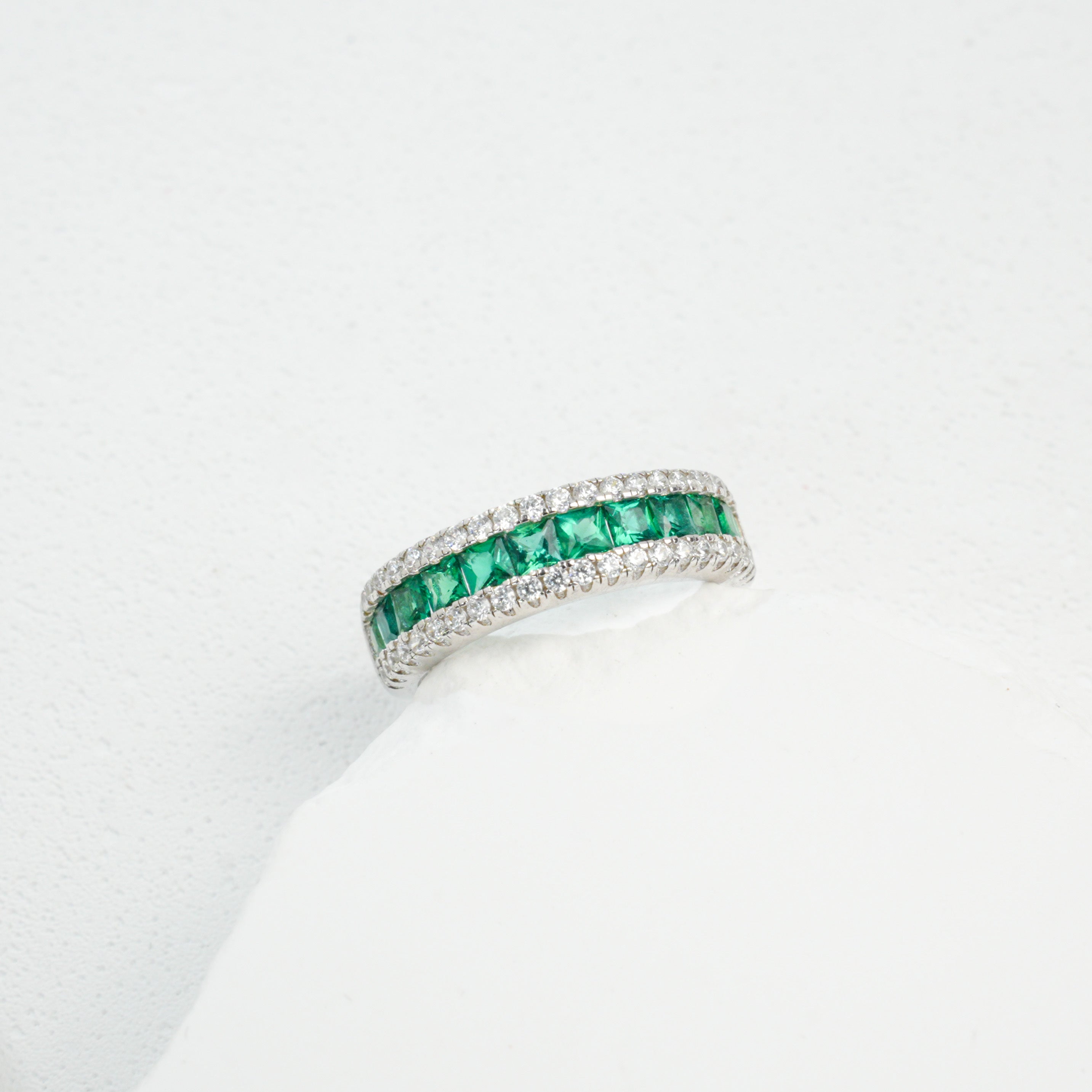 Verses of Green | Row of Square Lab-Created Emerald Ring