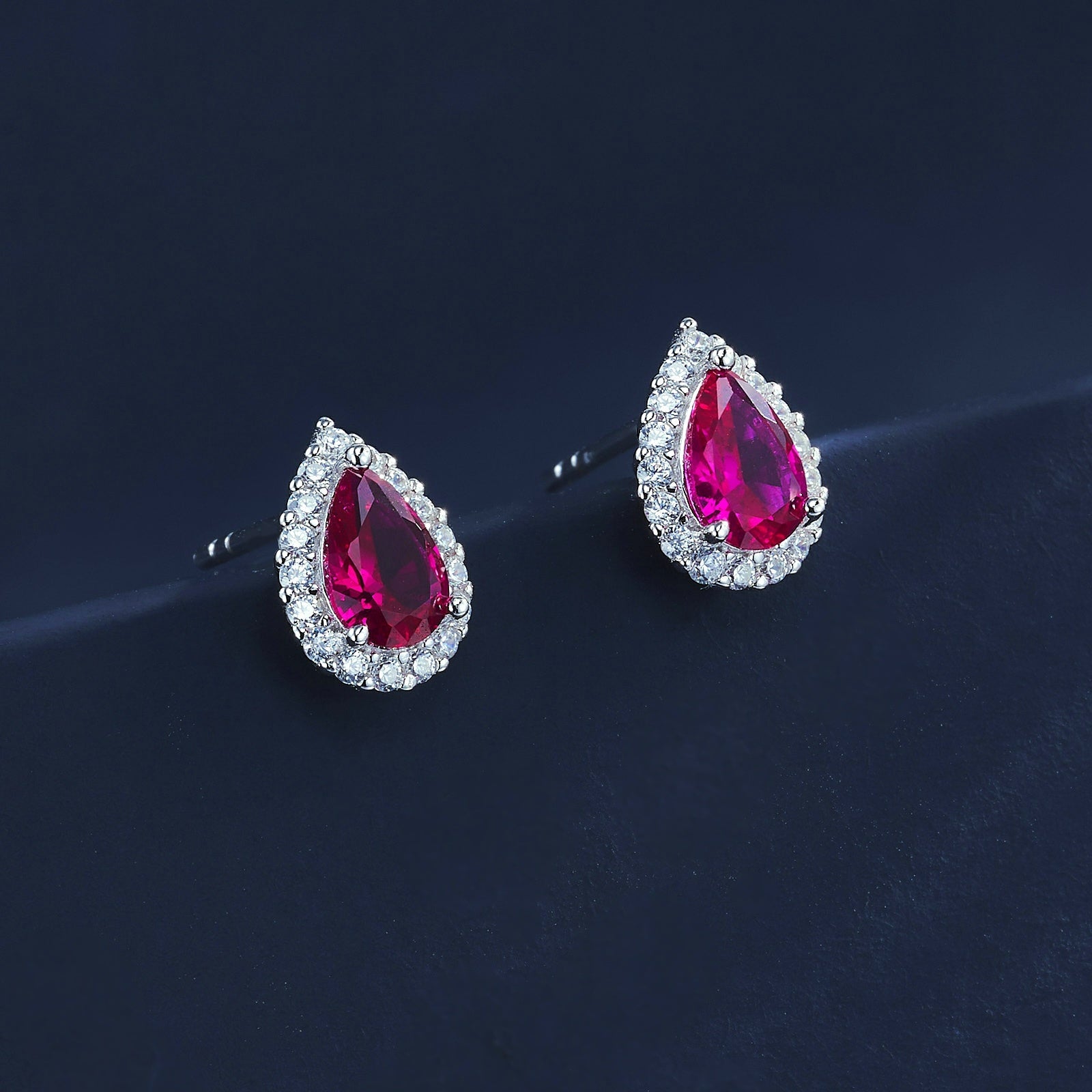 Falling Starlight | Diamond Surround Teardrop Ruby Earrings