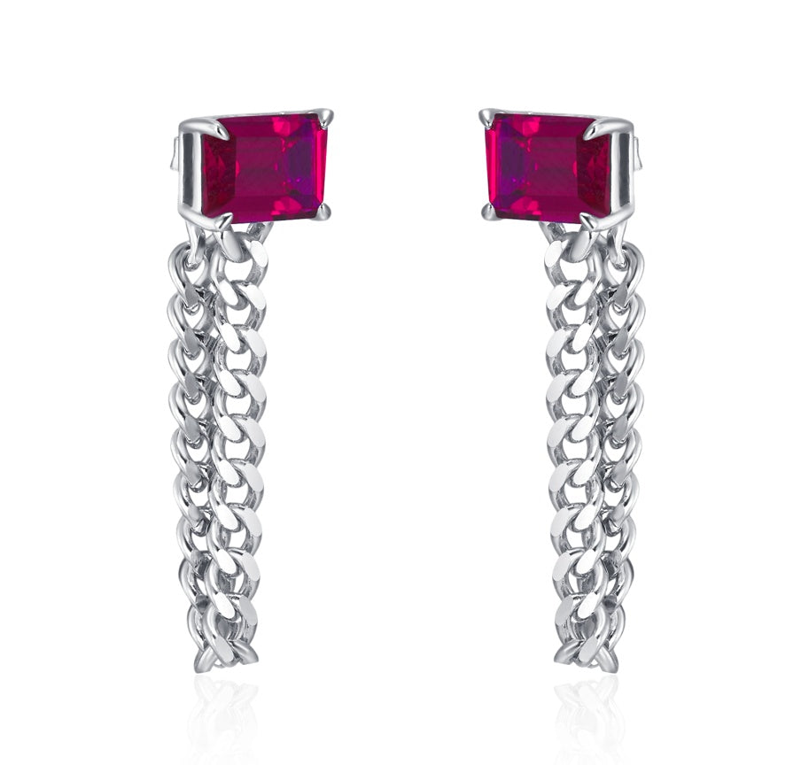 Chained Radiance | Industrial-Chain Square Emerald Earrings