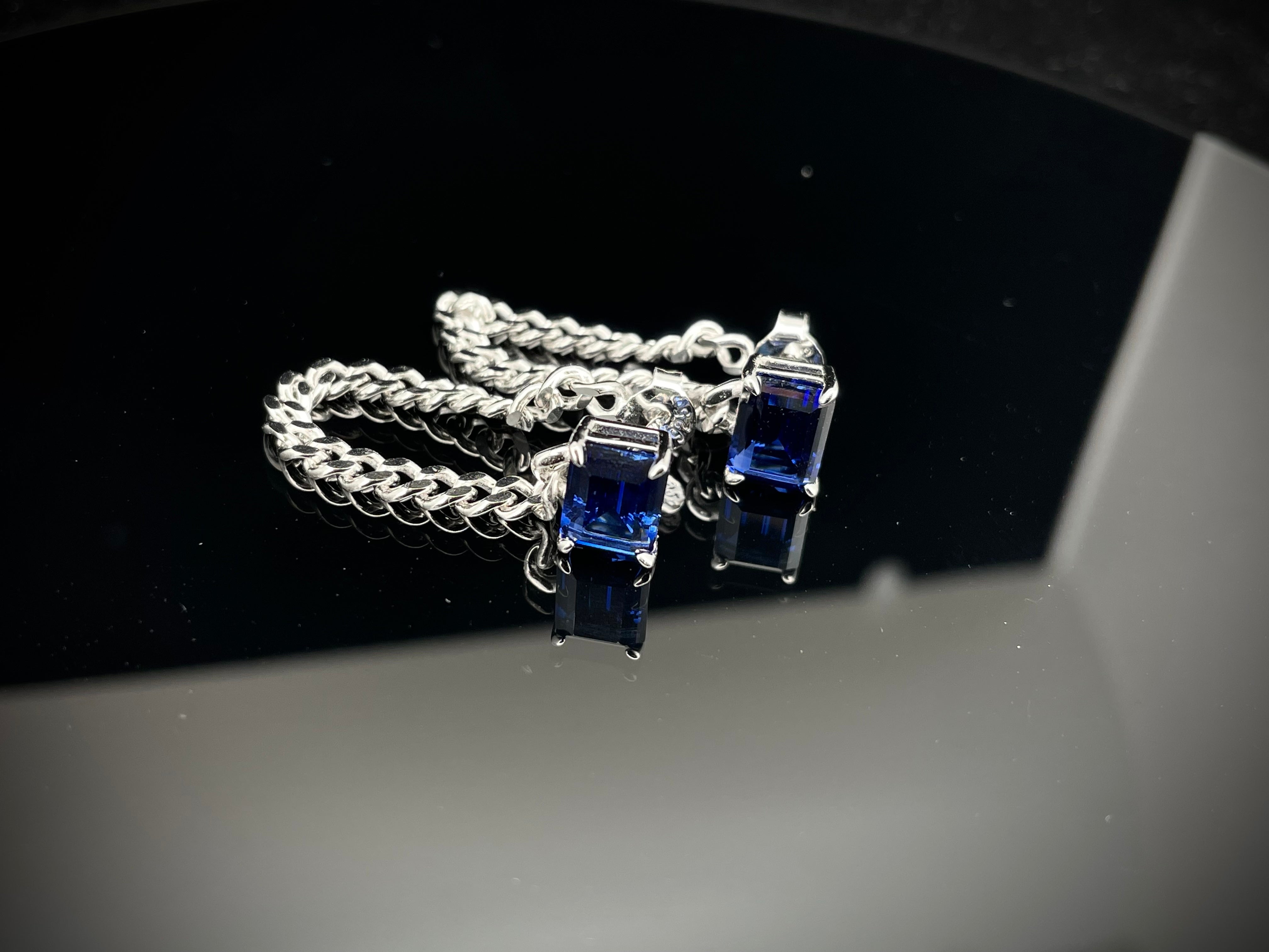 Chained Radiance | Industrial-Chain Square Emerald Earrings