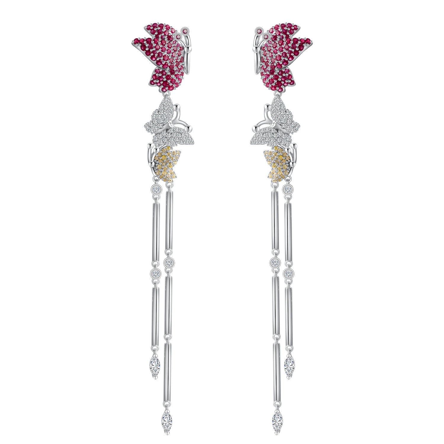 Fluttering Flame | Ruby Butterfly Wing Fringe Earrings