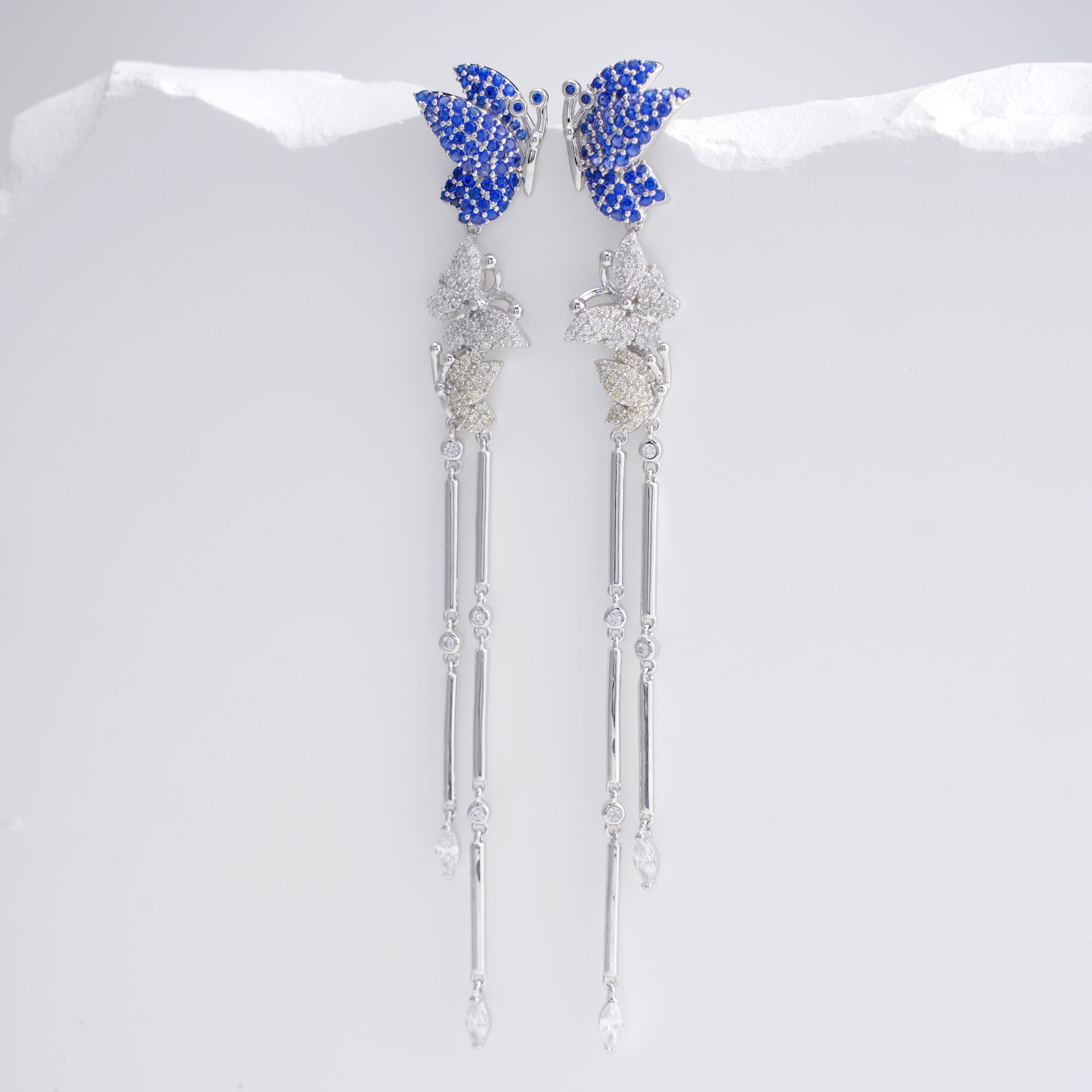 Fluttering Flame | Ruby Butterfly Wing Fringe Earrings