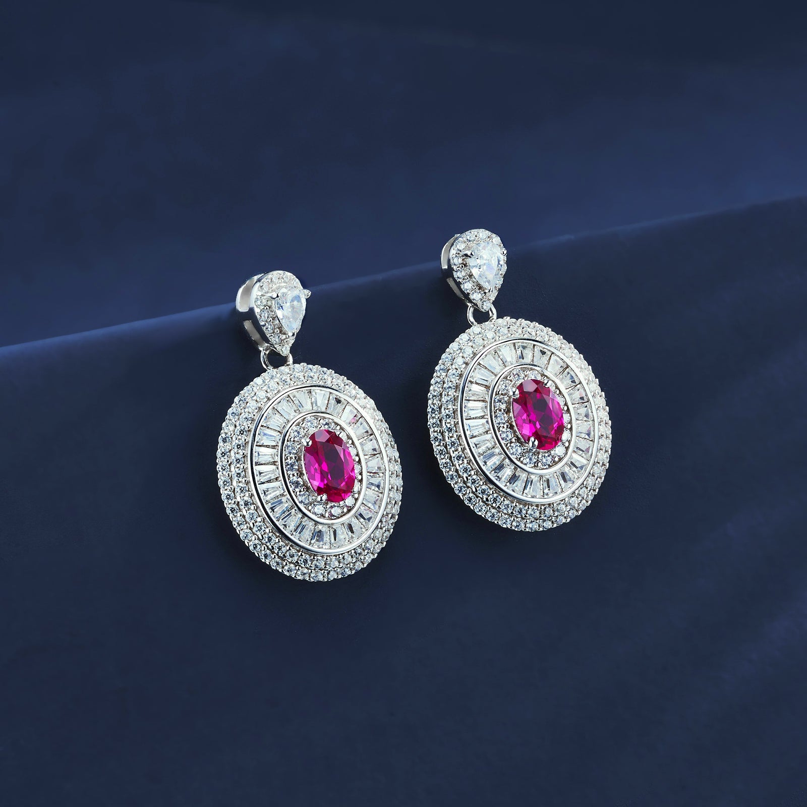 Cascade of Radiance | Cluster Diamond Drop Lab-Created Emerald Earrings