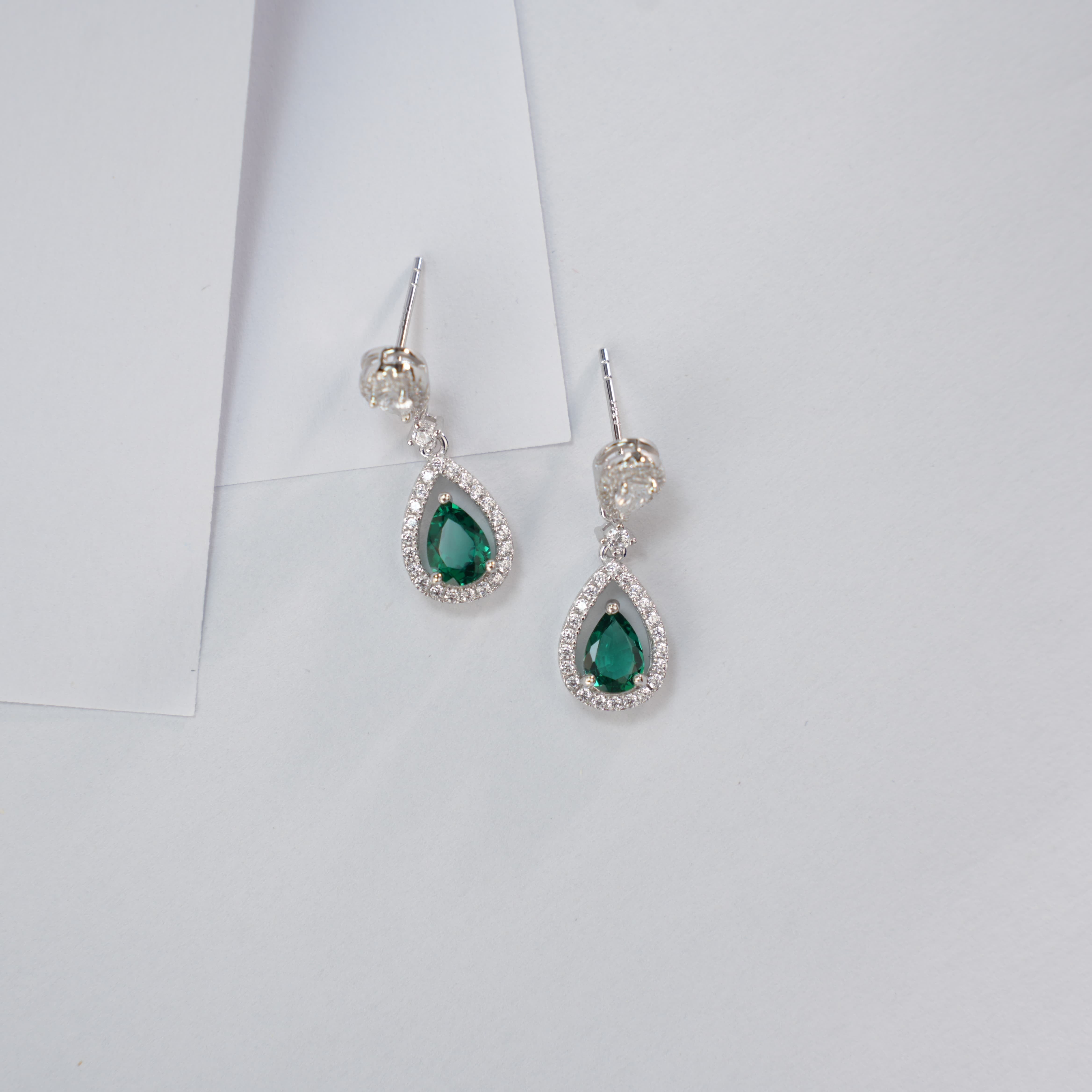 Emerald Cascade | Cluster Diamond Drop Lab-Created Emerald Earrings
