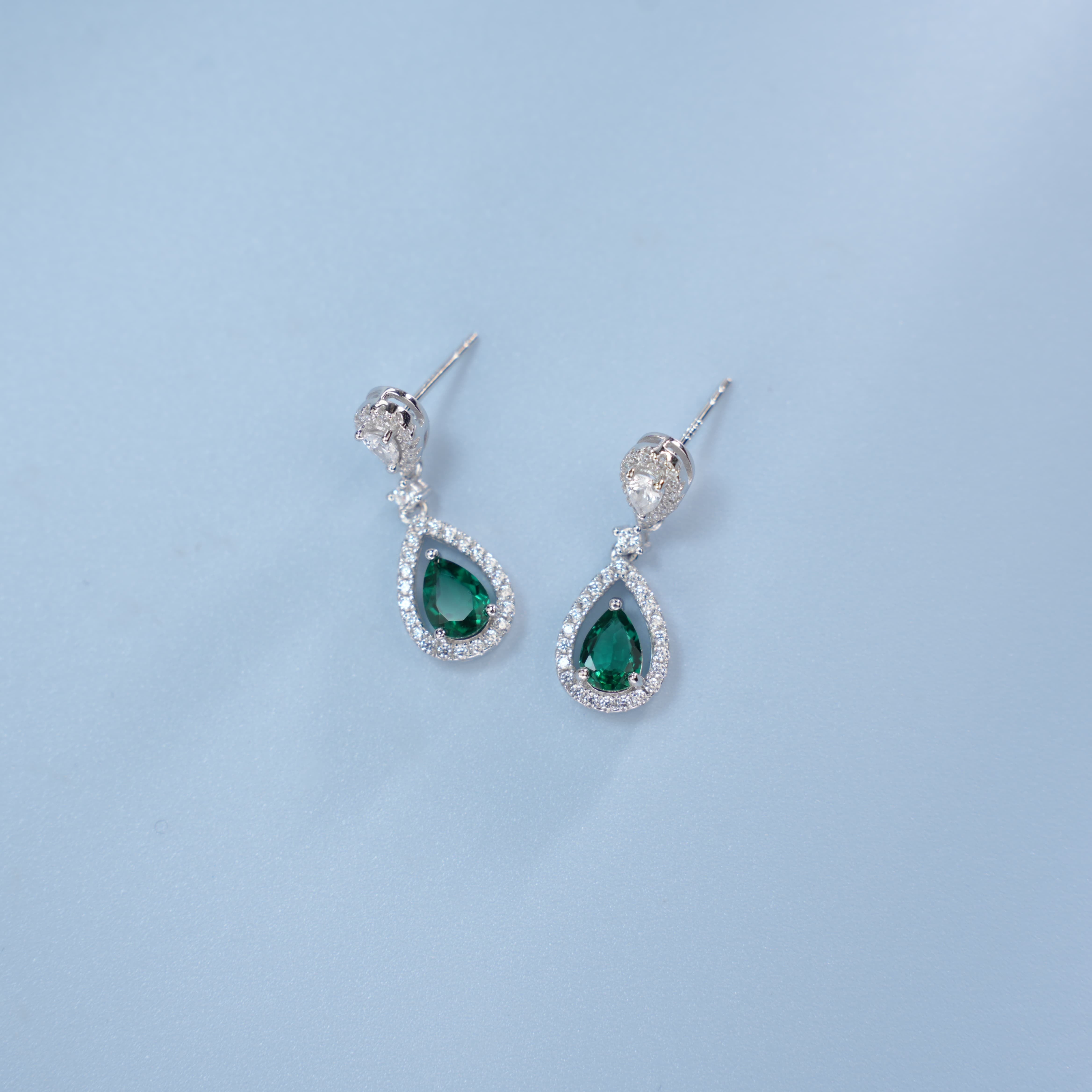 Emerald Cascade | Cluster Diamond Drop Lab-Created Emerald Earrings