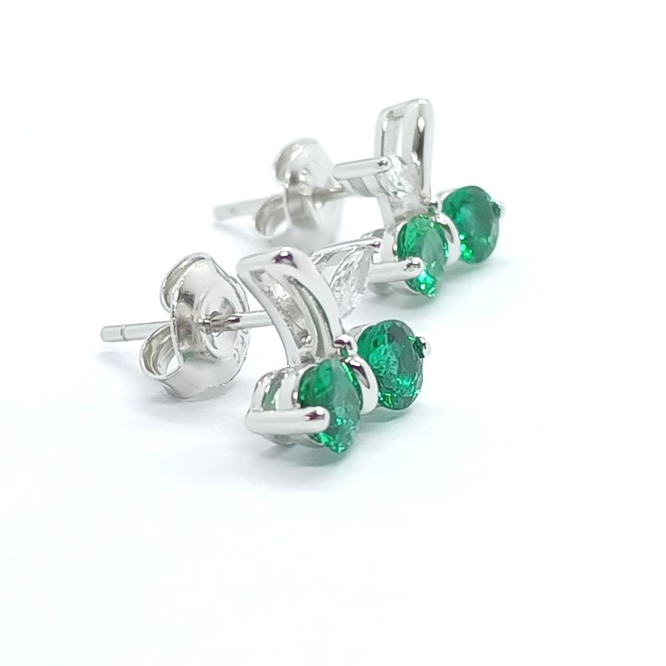 Paired Pearl Radiance | Double Round Lab-Created Emerald Diamond Studs