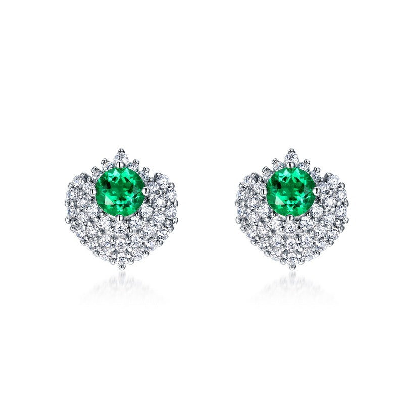 Heartbeat Halo | Full Pavé Diamond Heart-Shaped Lab-Created Emerald Earrings