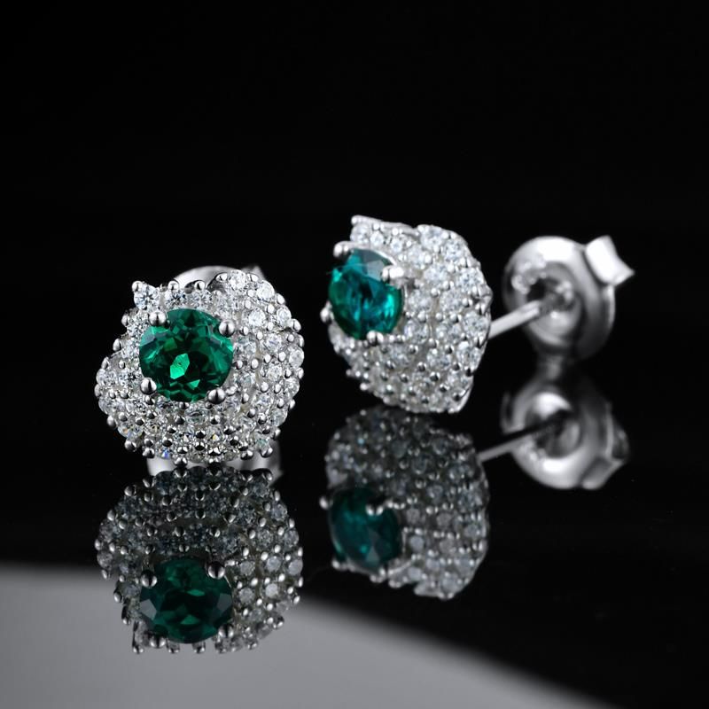 Heartbeat Halo | Full Pavé Diamond Heart-Shaped Lab-Created Emerald Earrings