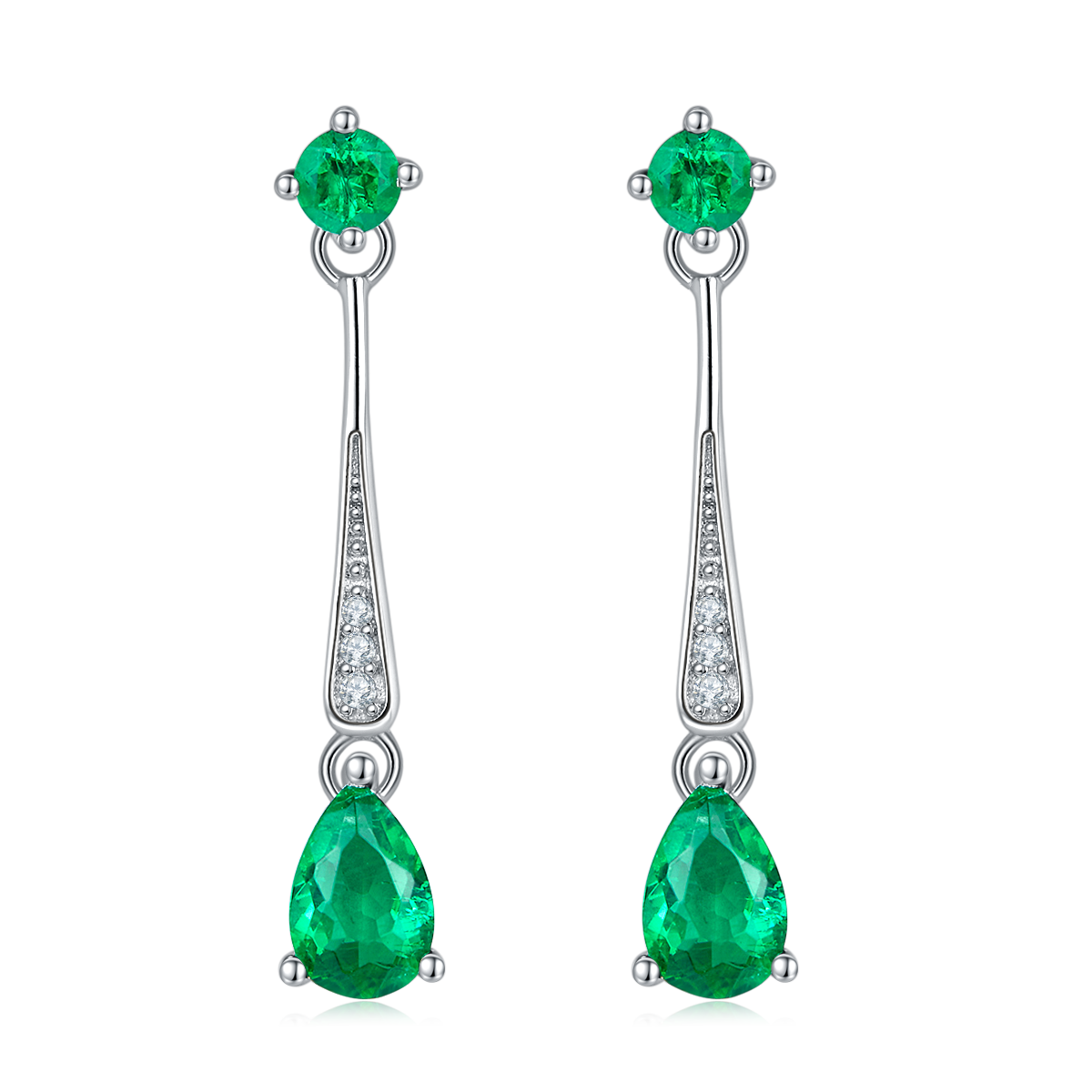 Green Sway | Long Drop Double Emerald Diamond Ear Threads