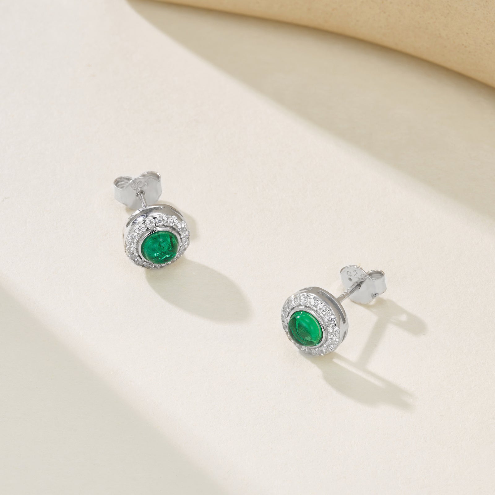 Complete Green Radiance | Single-Row Diamond Surround Round Emerald Ear Studs