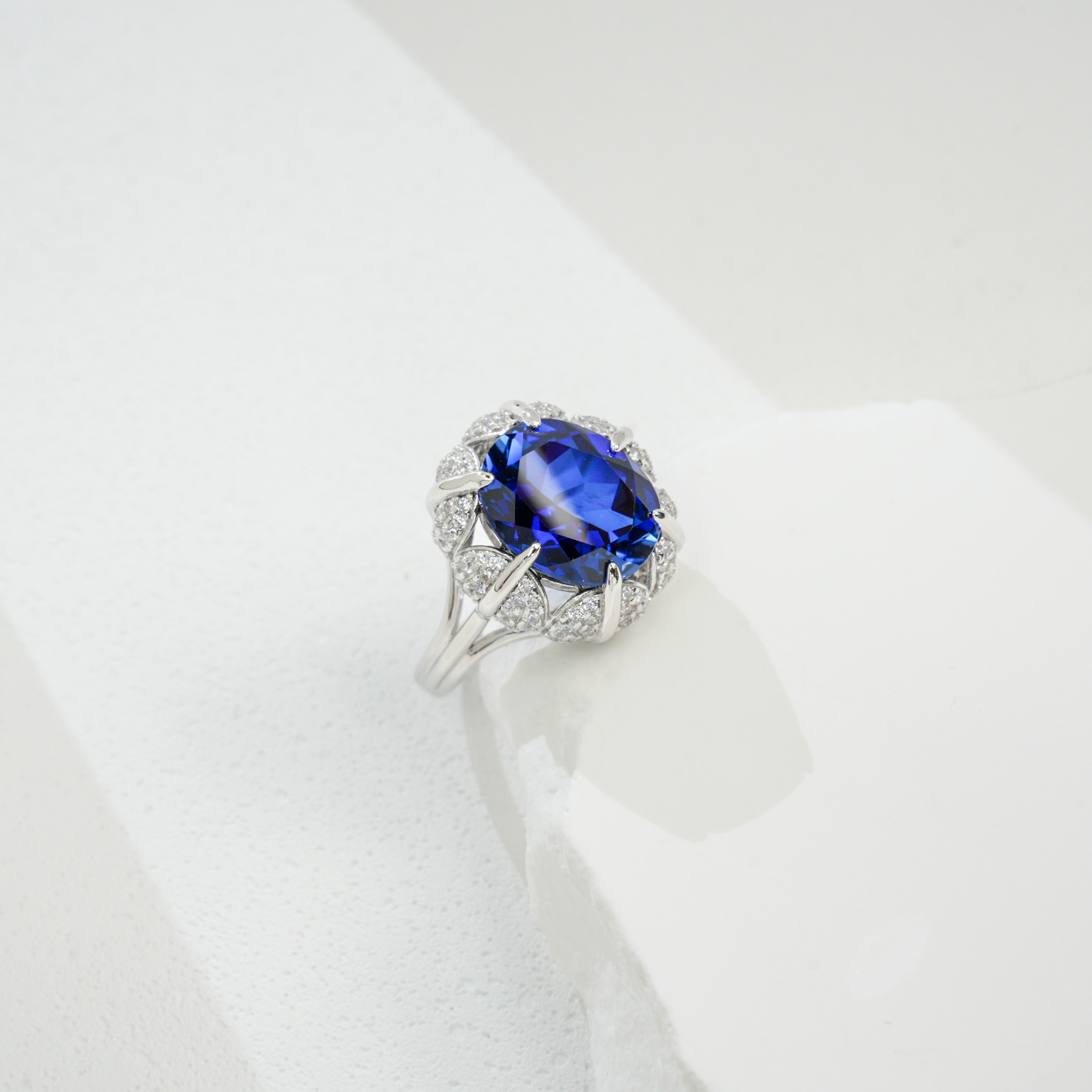 Big Stone Sapphire Halo Ring