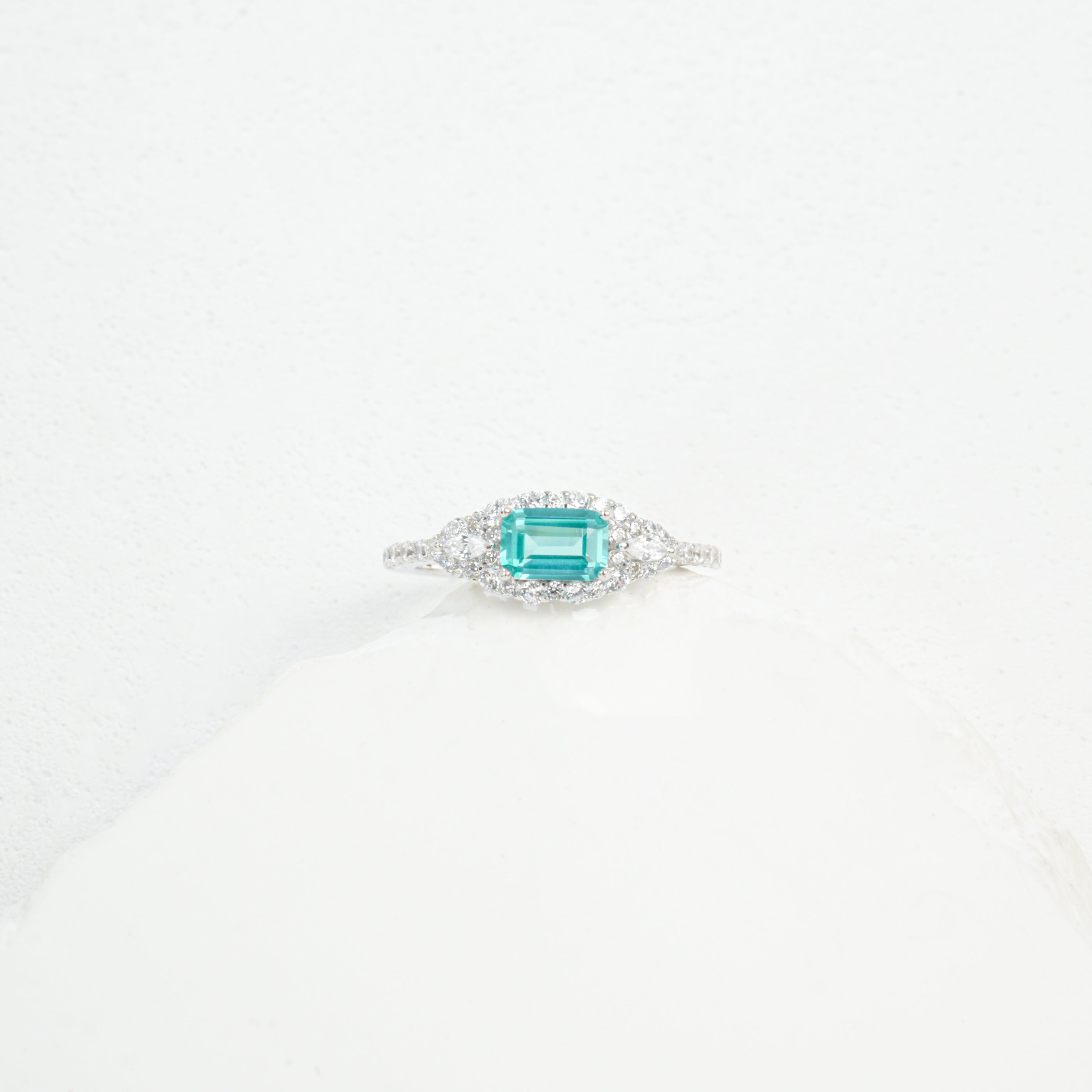 Lab-Grown Paraiba Tourmaline - Diamond Cluster Ocean Blue Fairy Trail Ring